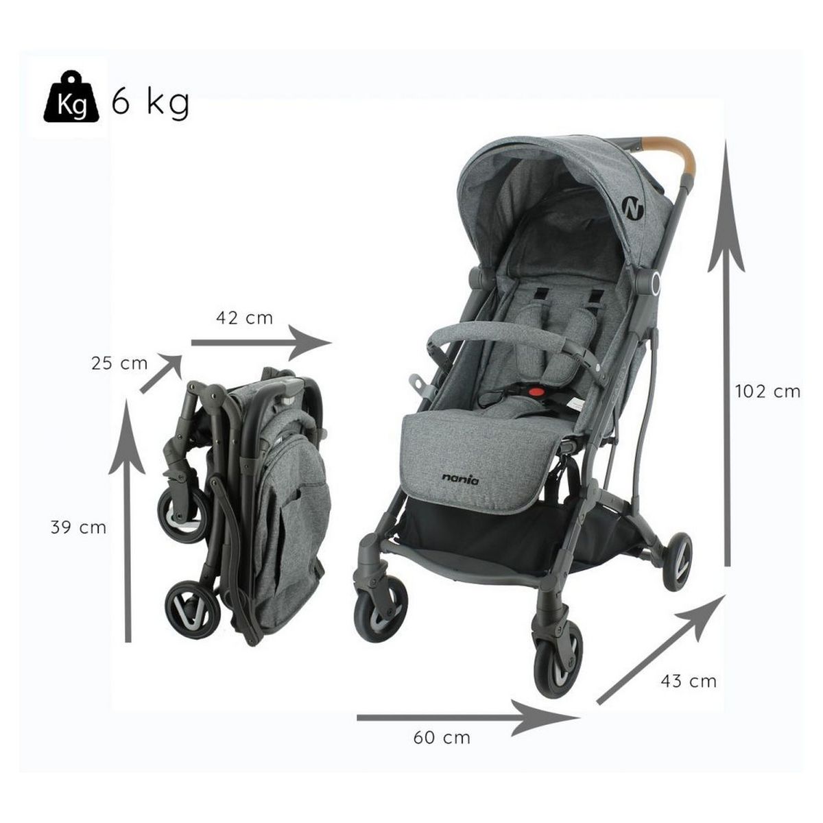 NANIA Poussette compacte multipostions CASSY + habillage pluie