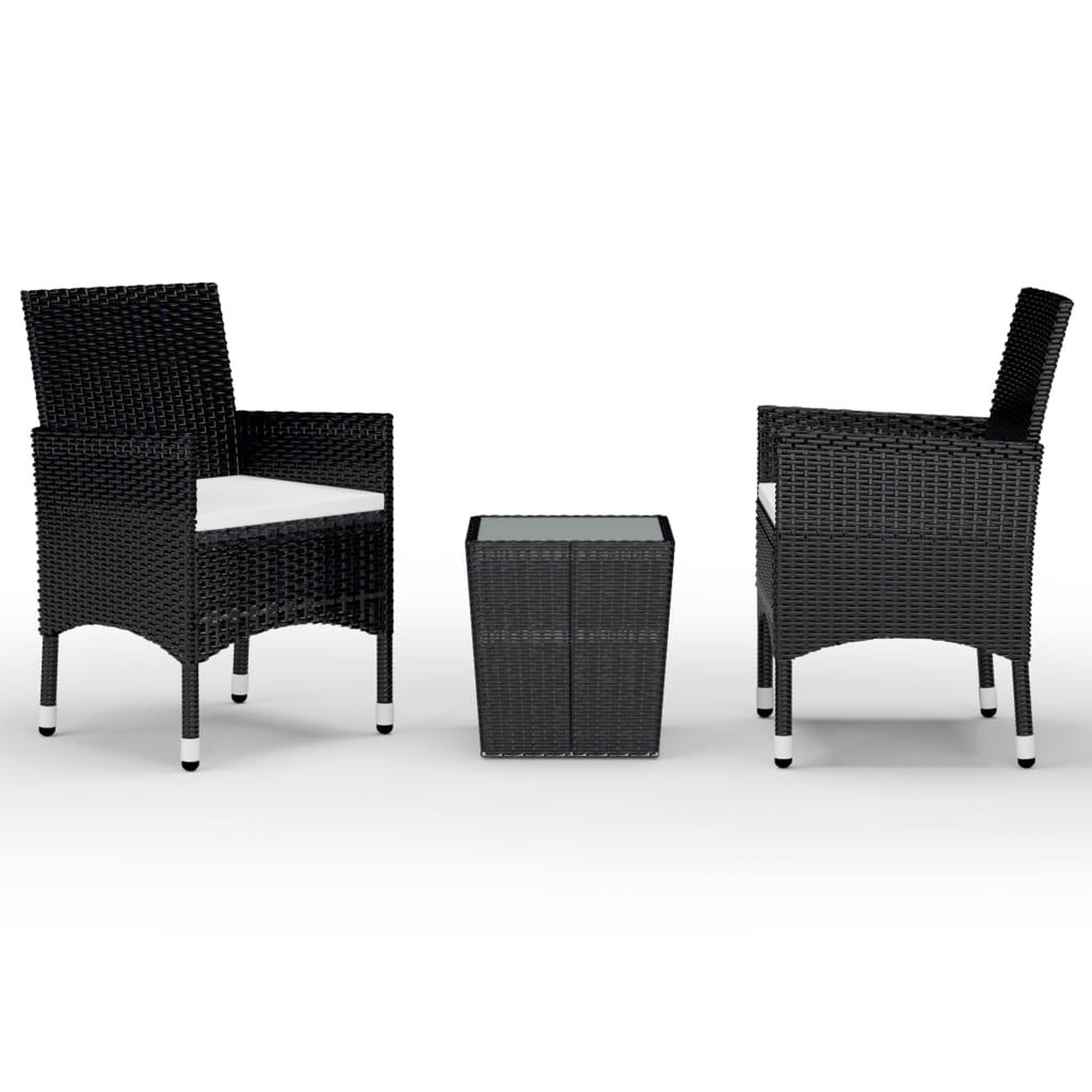 Voir la diapositive 2 : VIDAXL Ensemble de bistro 3 pcs Resine tressee et verre trempe Noir