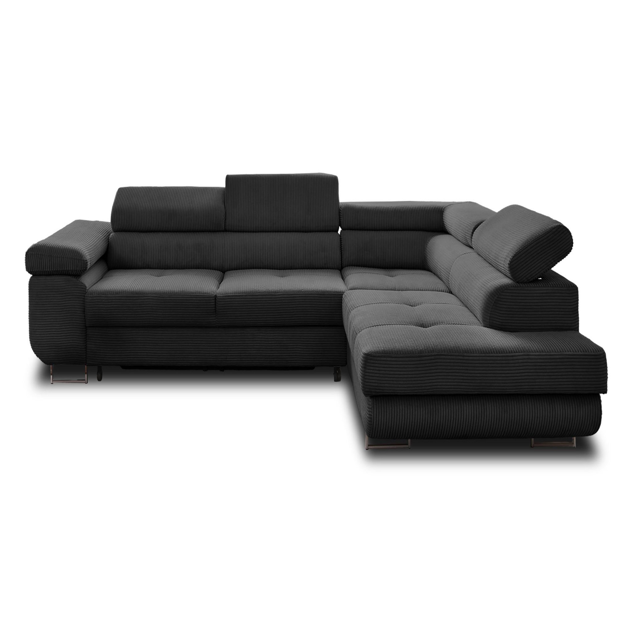 Voir la diapositive 6 : BEST MOBILIER Zaria - canapé d'angle droit - convertible avec coffre et têtières réglables - 5 places - en velours côtelé