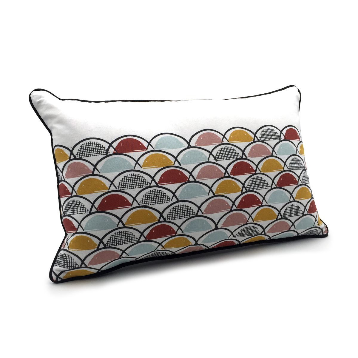 TODAY Coussin fantaisie déhoussable rectangulaire en coton 145 g/m2 double face imprimé géométrique avec passepoil TERRA ROSA