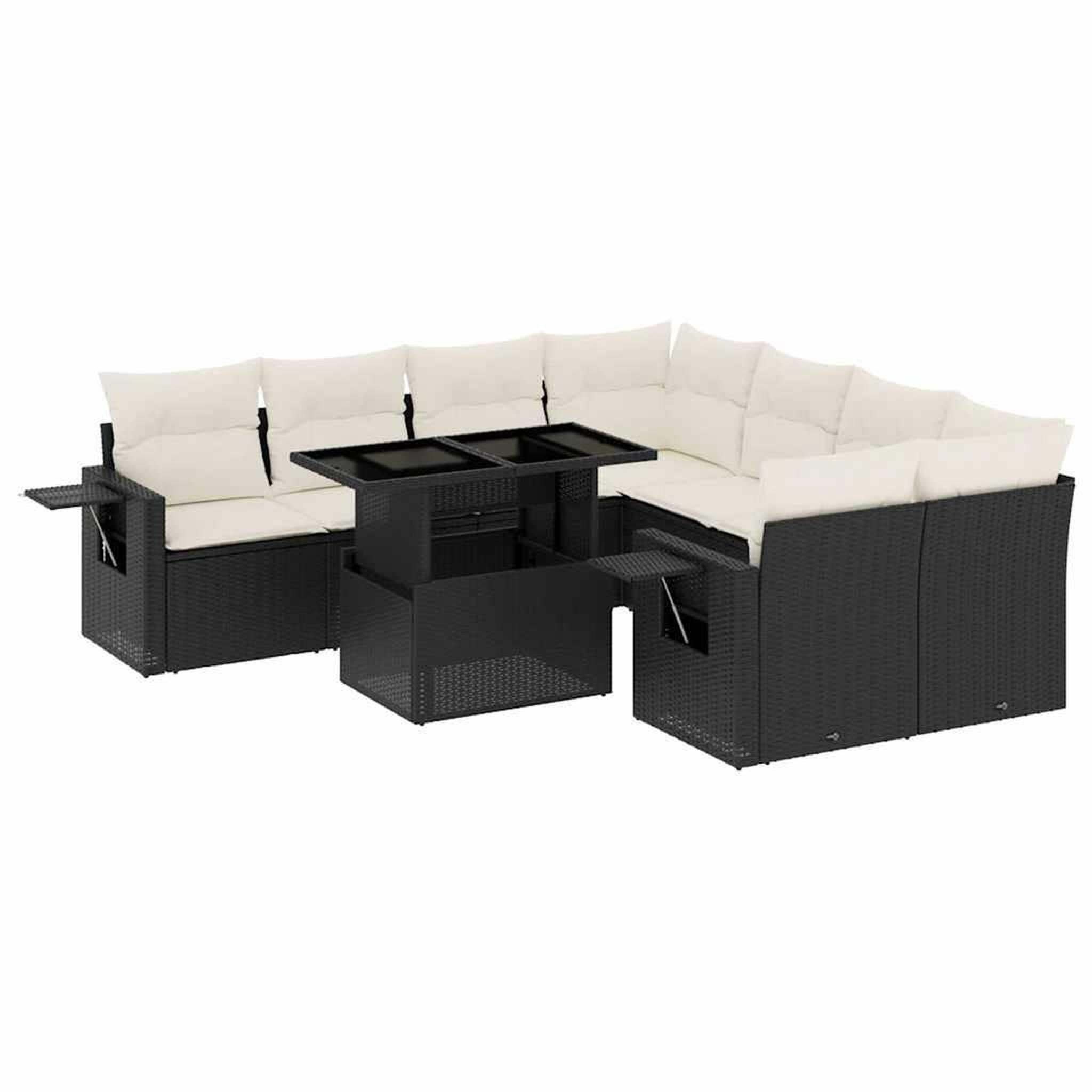 Voir la diapositive 2 : VIDAXL Salon de jardin 9 pcs avec coussins noir resine tressee