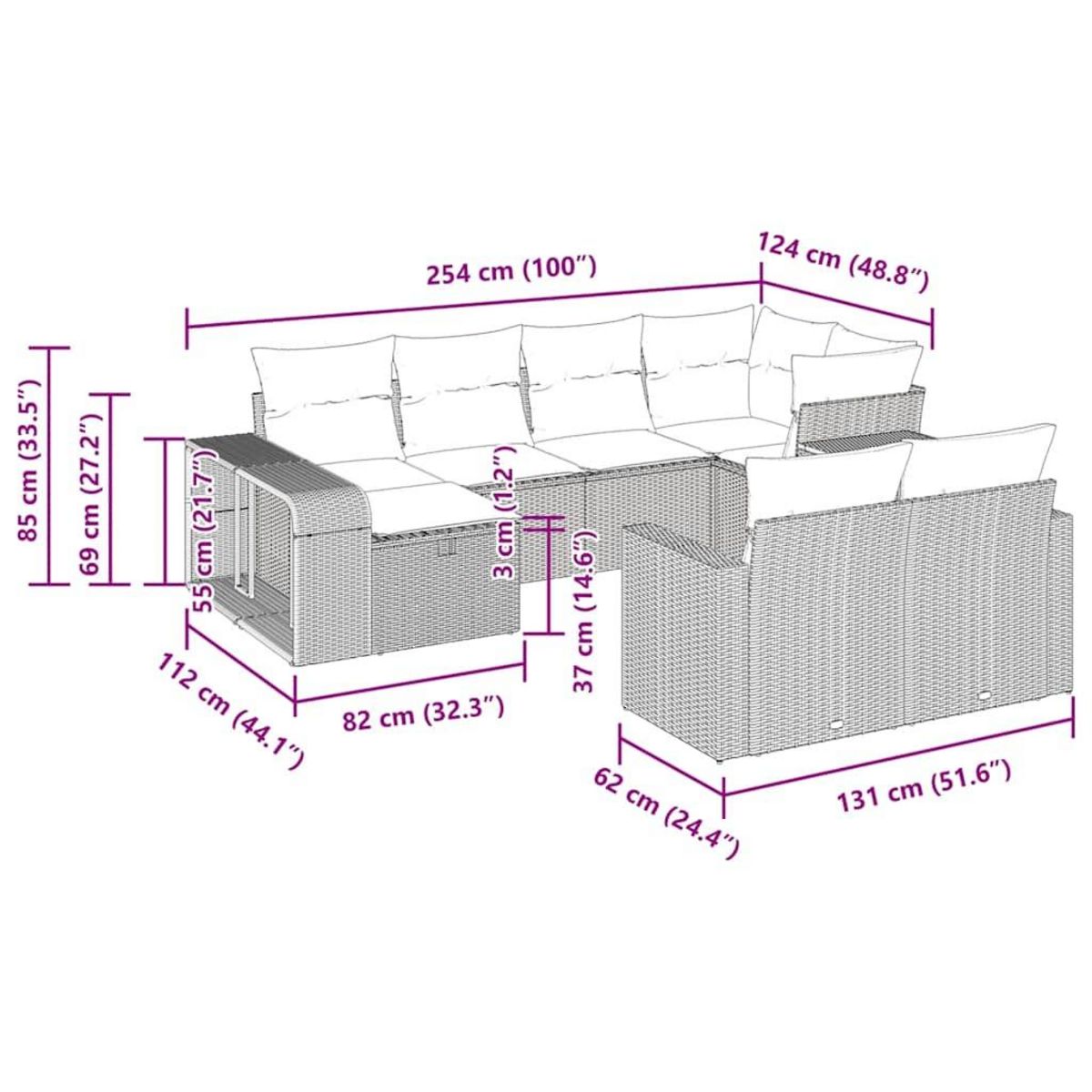 VIDAXL Salon de jardin 10 pcs avec coussins marron resine tressee