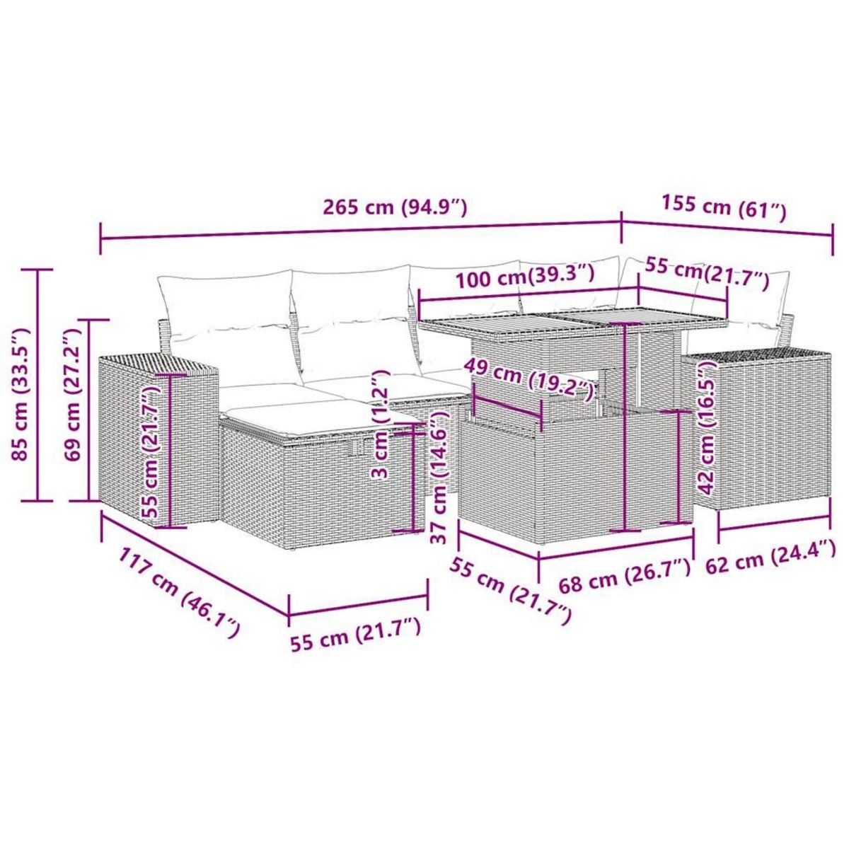 VIDAXL Salon de jardin avec coussins 8 pcs noir resine tressee acacia