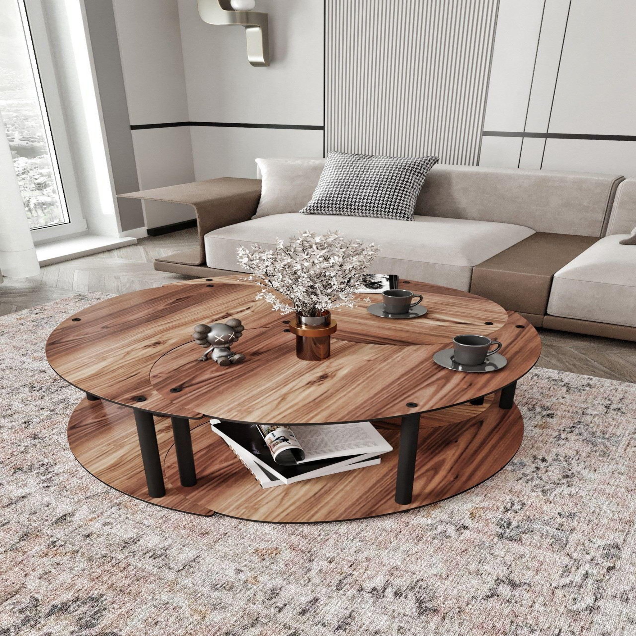 Voir la diapositive 3 : Habitat et Jardin Ensemble de table basse en bois  yin  70 x 70 x 38 cm - noyer