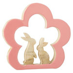 Paris Prix Statuette Déco  2 Lapins dans Fleur  27cm Rose