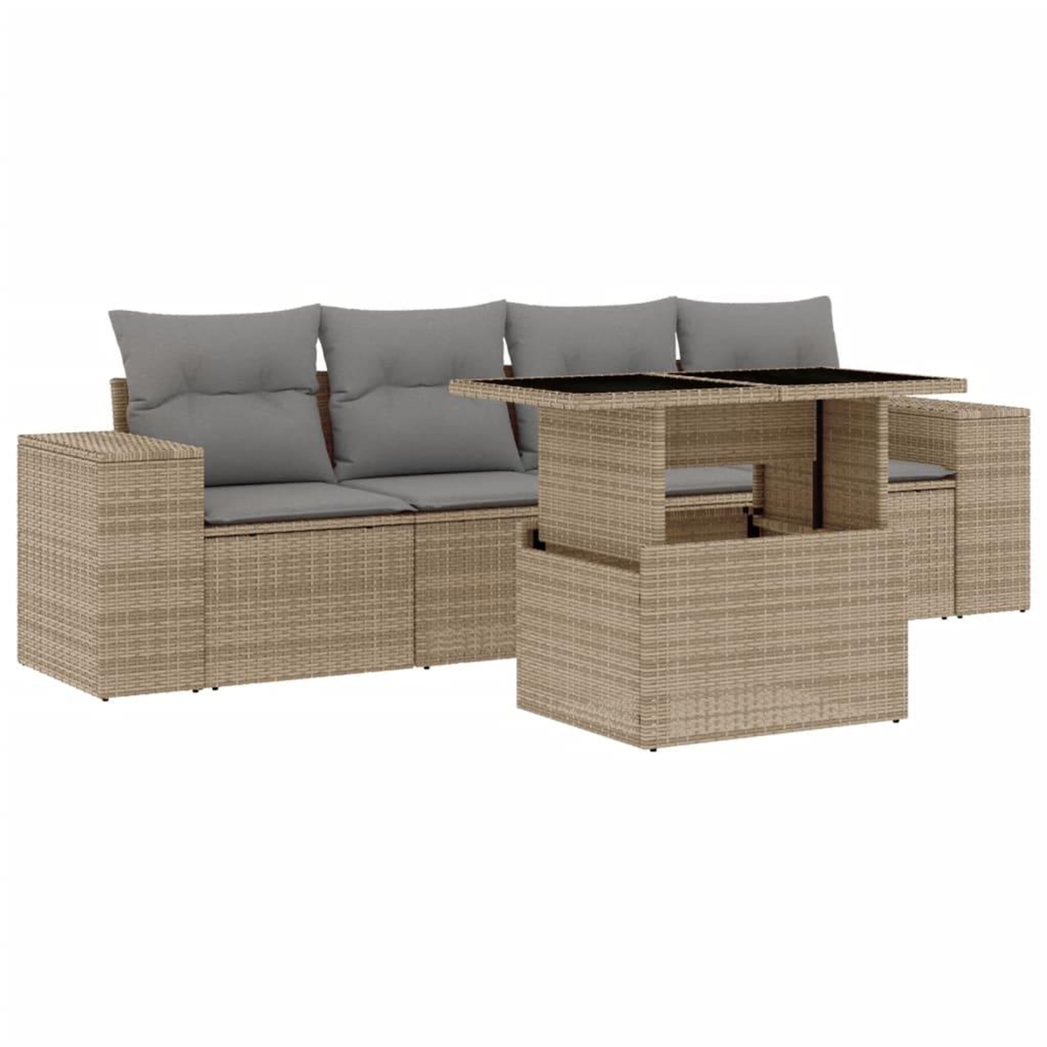 Voir la diapositive 2 : VIDAXL Salon de jardin avec coussins 5 pcs beige resine tressee