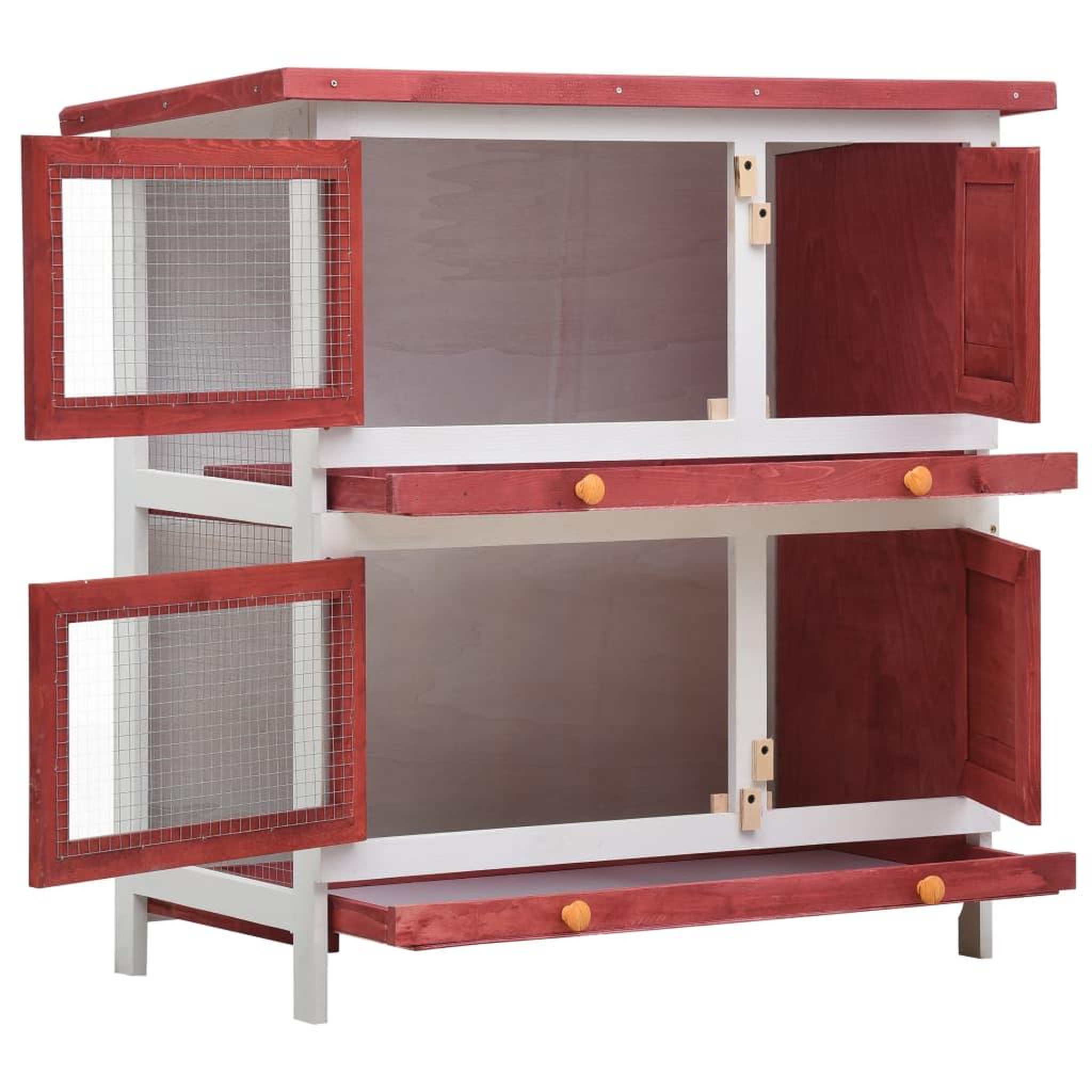 Voir la diapositive 2 : VIDAXL Clapier d'exterieur 4 portes Rouge Bois