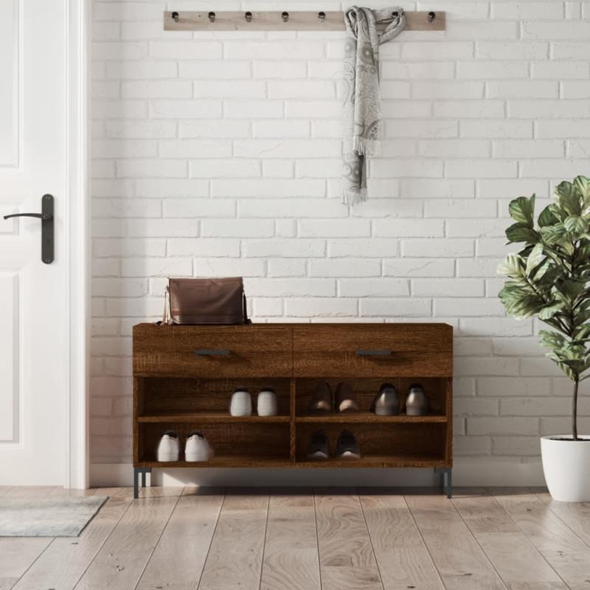 Voir la diapositive 1 : VIDAXL Banc à chaussures chêne marron 102x35x55 cm bois d ingénierie