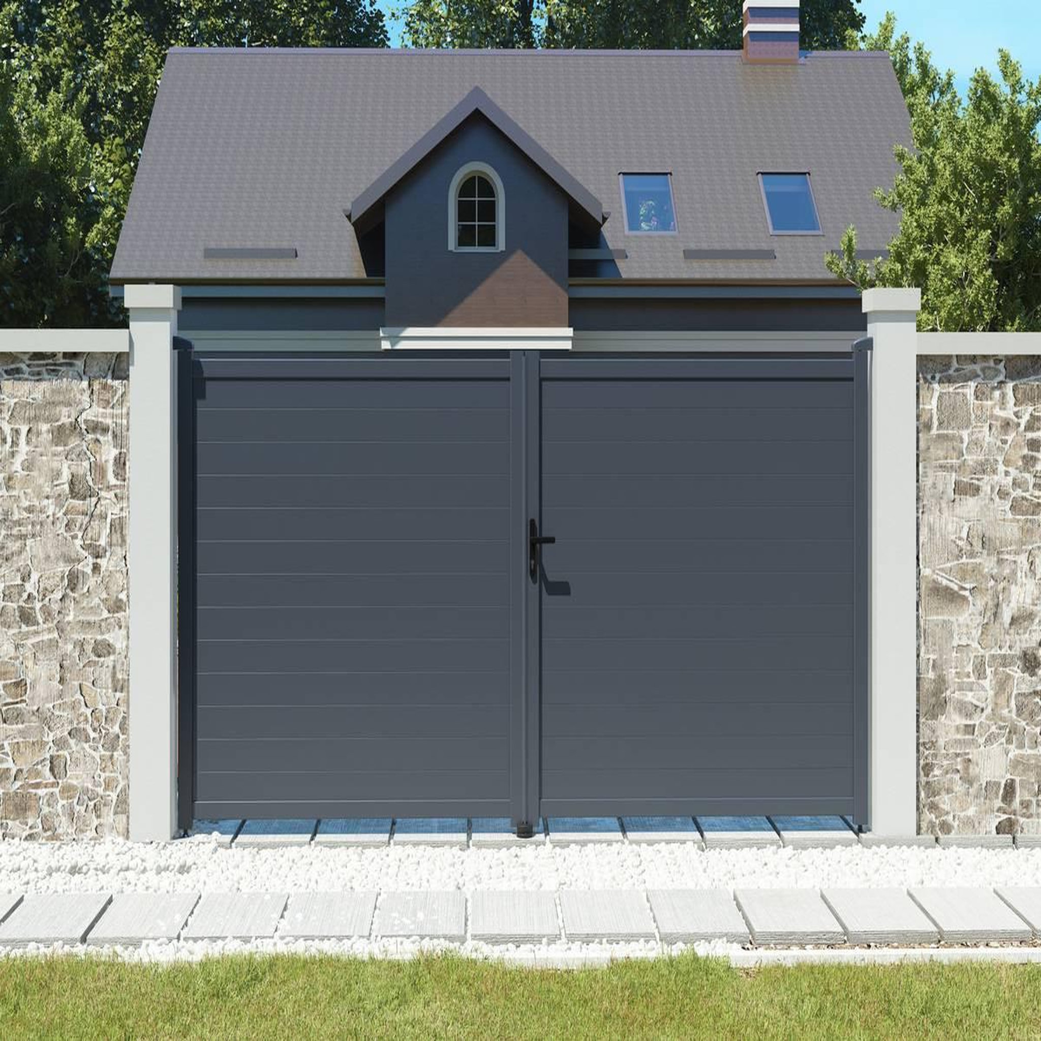 Voir la diapositive 2 : Habitat et Jardin Portail aluminium  marc  - 299.5 x 180.9 cm - gris
