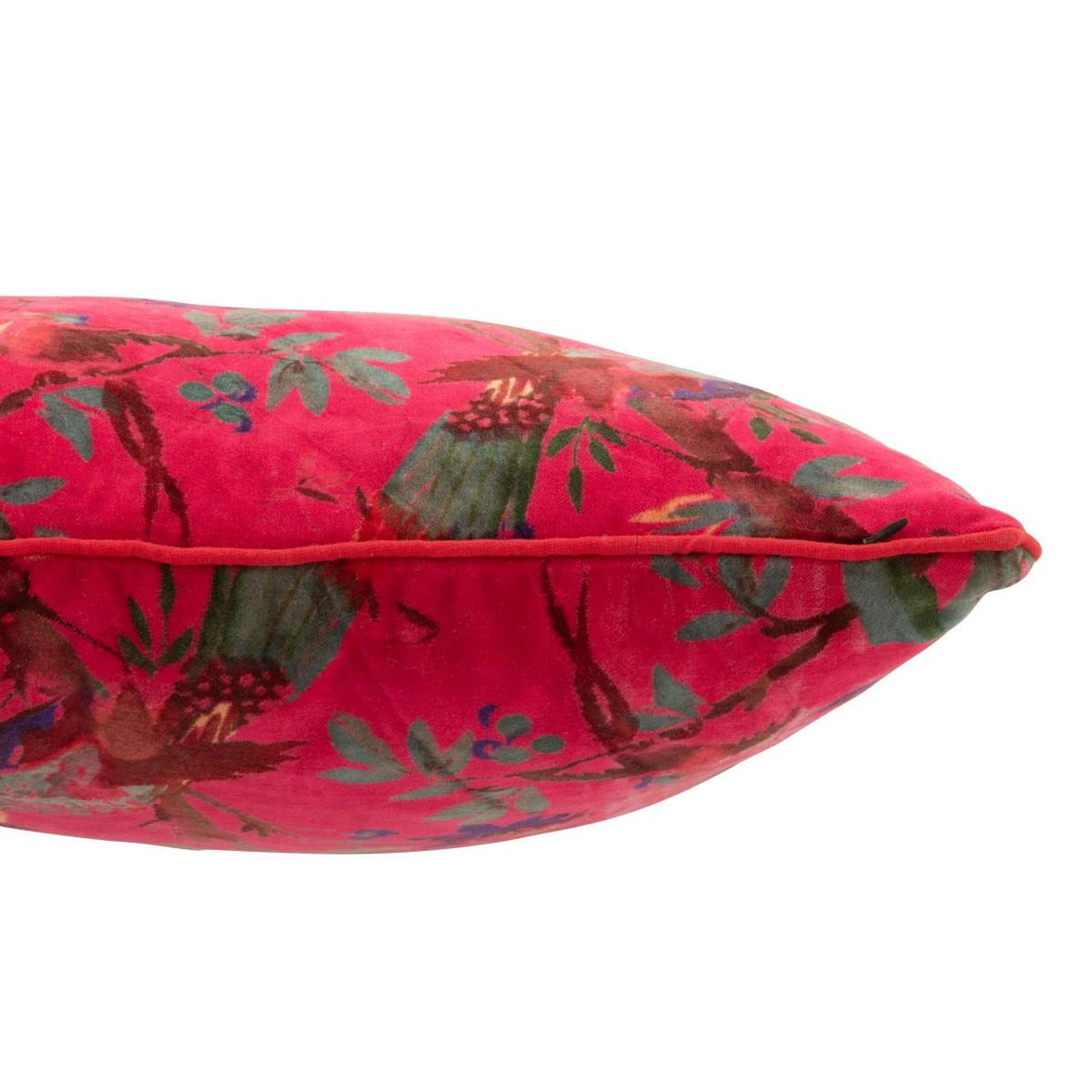Voir la diapositive 2 : J-LINE Coussin déco en velours  oiseaux fleurs  45x45cm rose