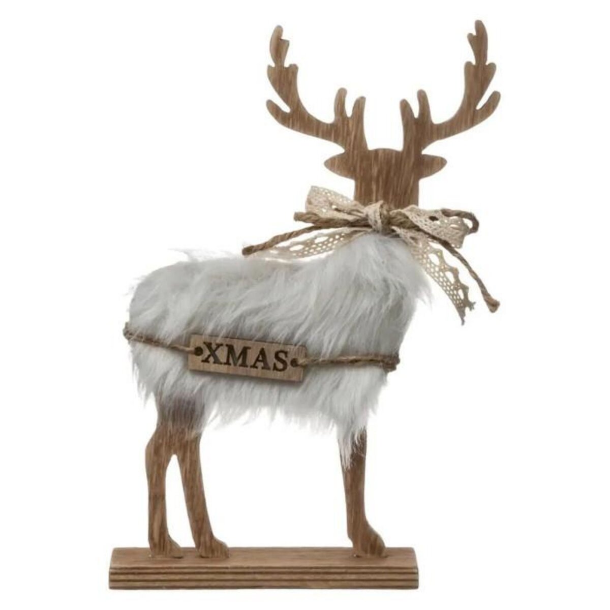 ATMOSPHERA Renne de Noël Fourrure  Bois d'Argent  21cm Naturel