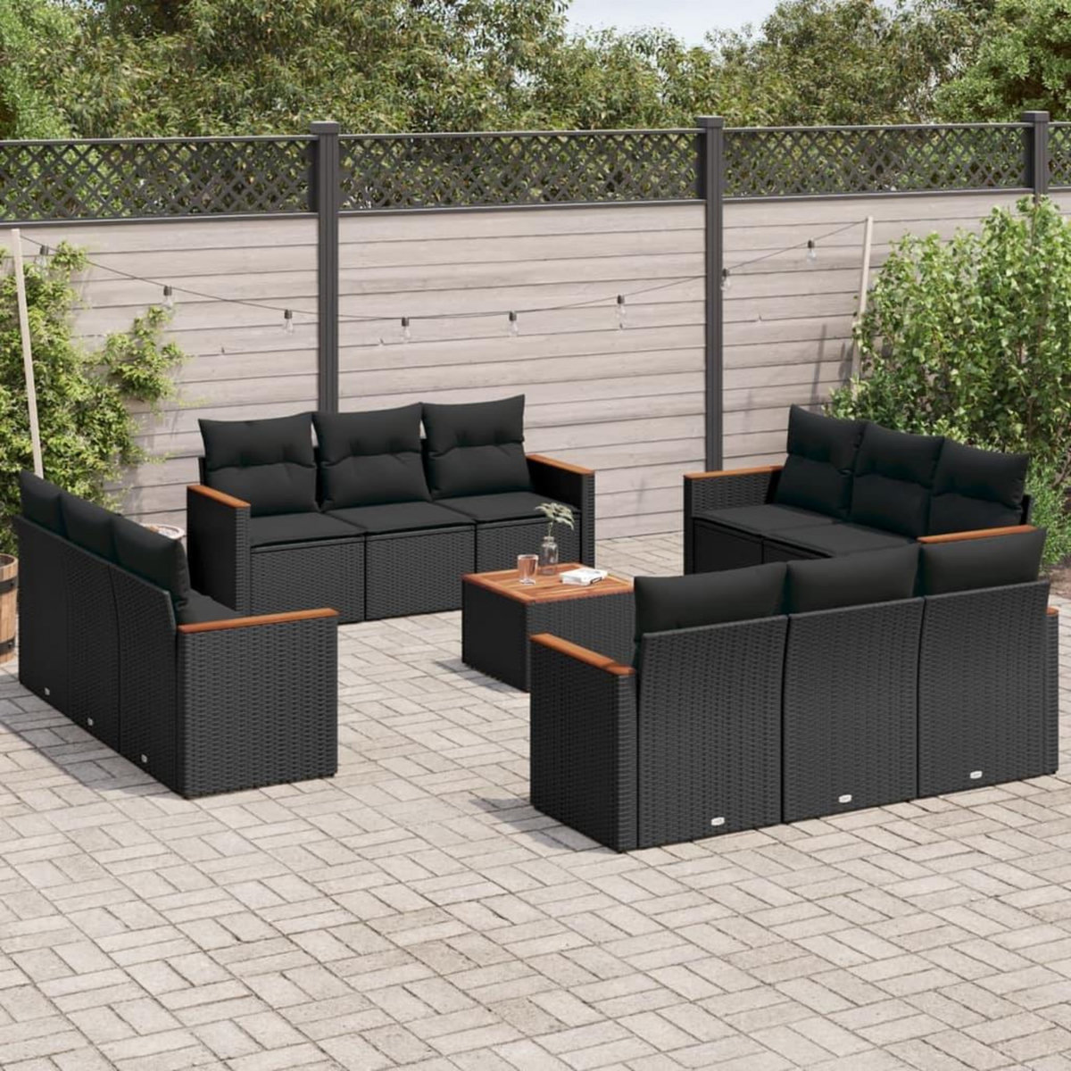 VIDAXL Salon de jardin avec coussins 13 pcs noir resine tressee
