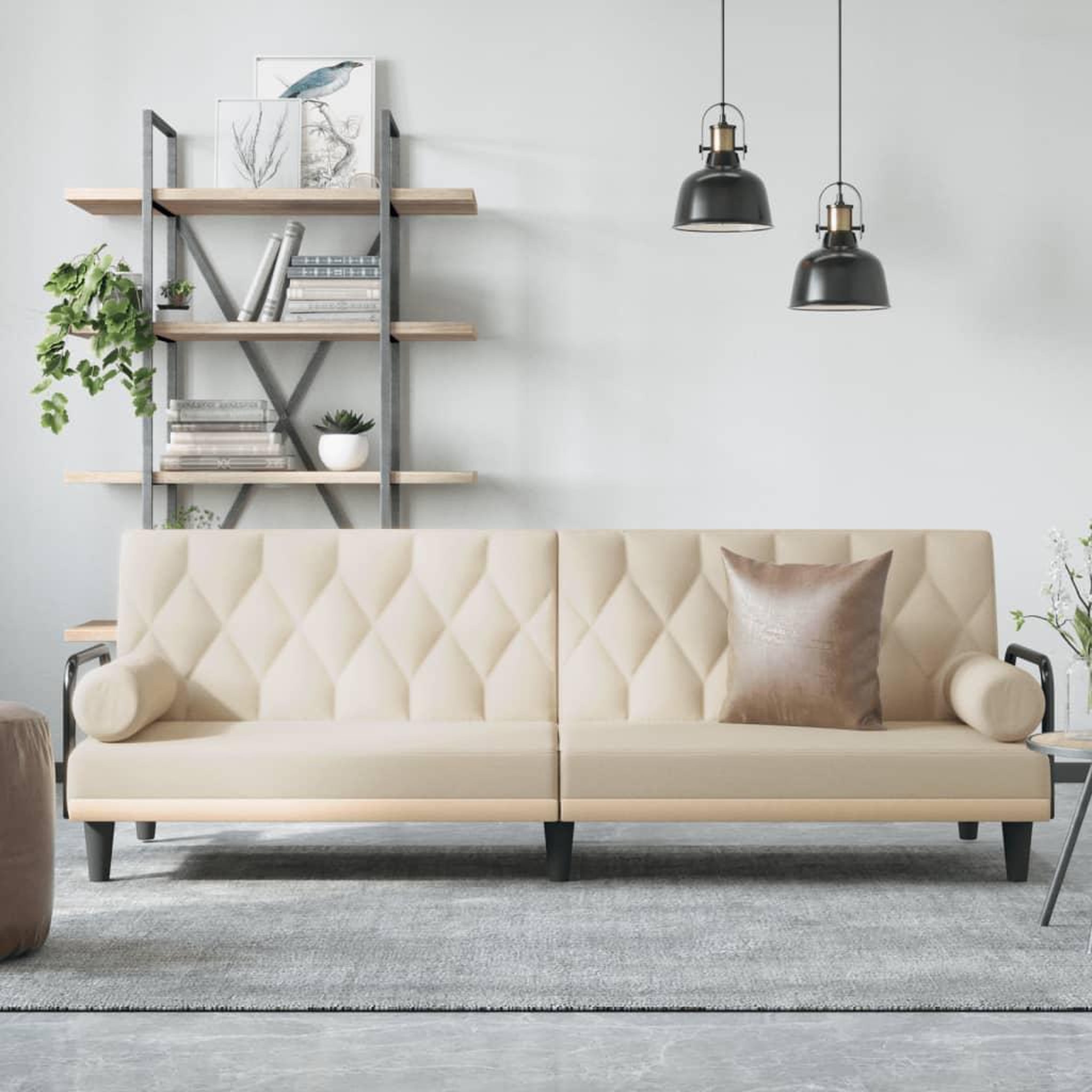 VIDAXL Canape-lit avec accoudoirs creme tissu