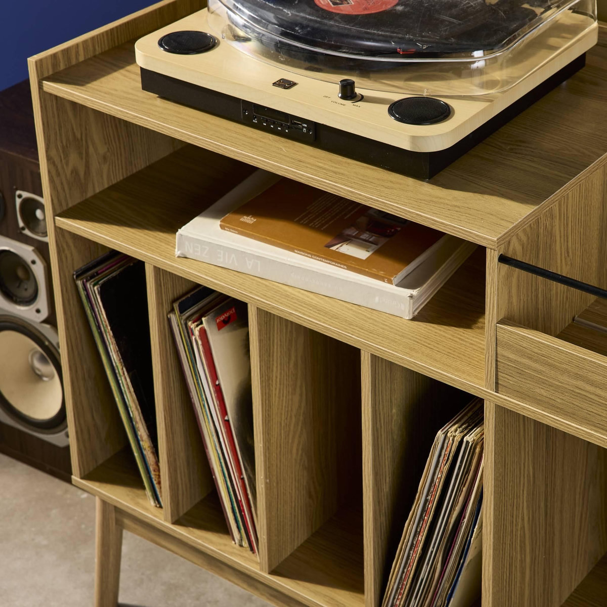 SWEEEK Meuble vinyle vintage décor bois. Dune. L 100 x l 48 x H 81.5cm