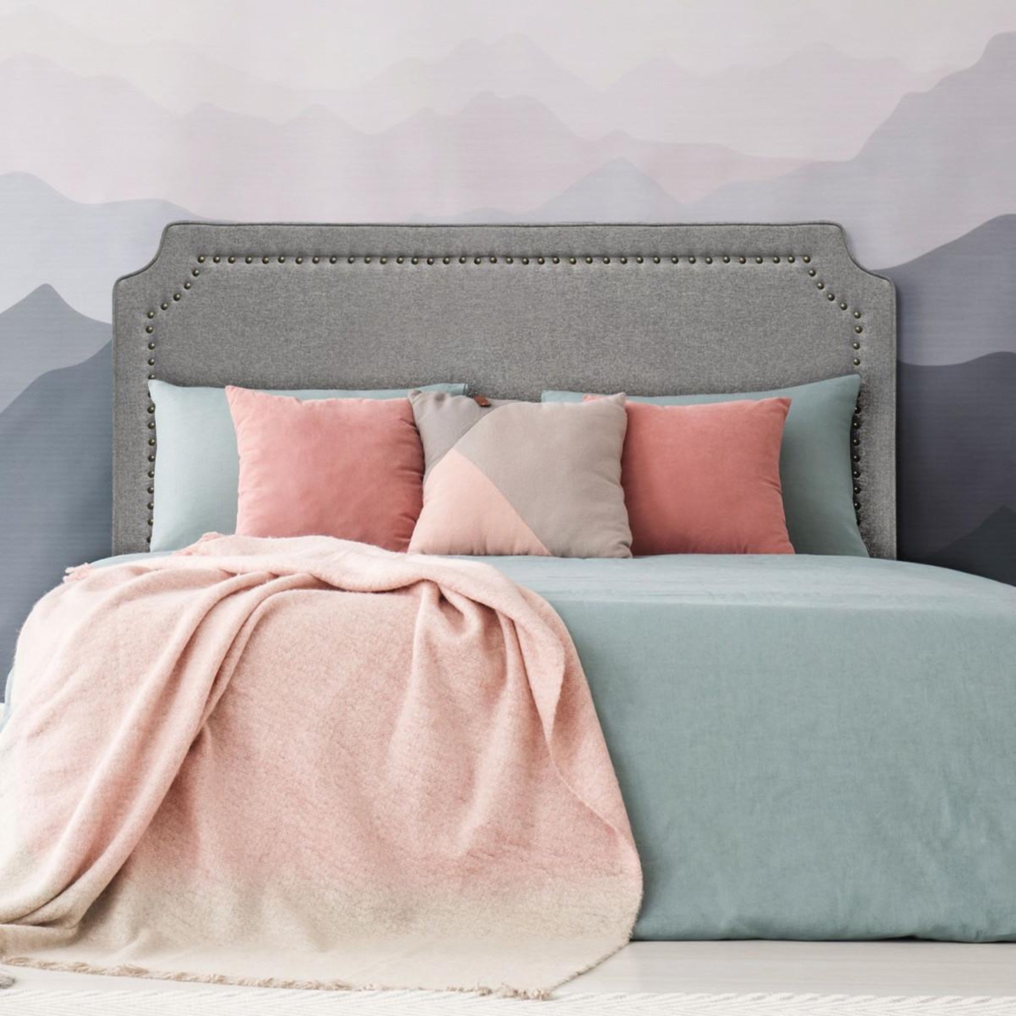 Voir la diapositive 2 : Paris Prix Tête de lit  design en tissu  selena  160cm gris chiné