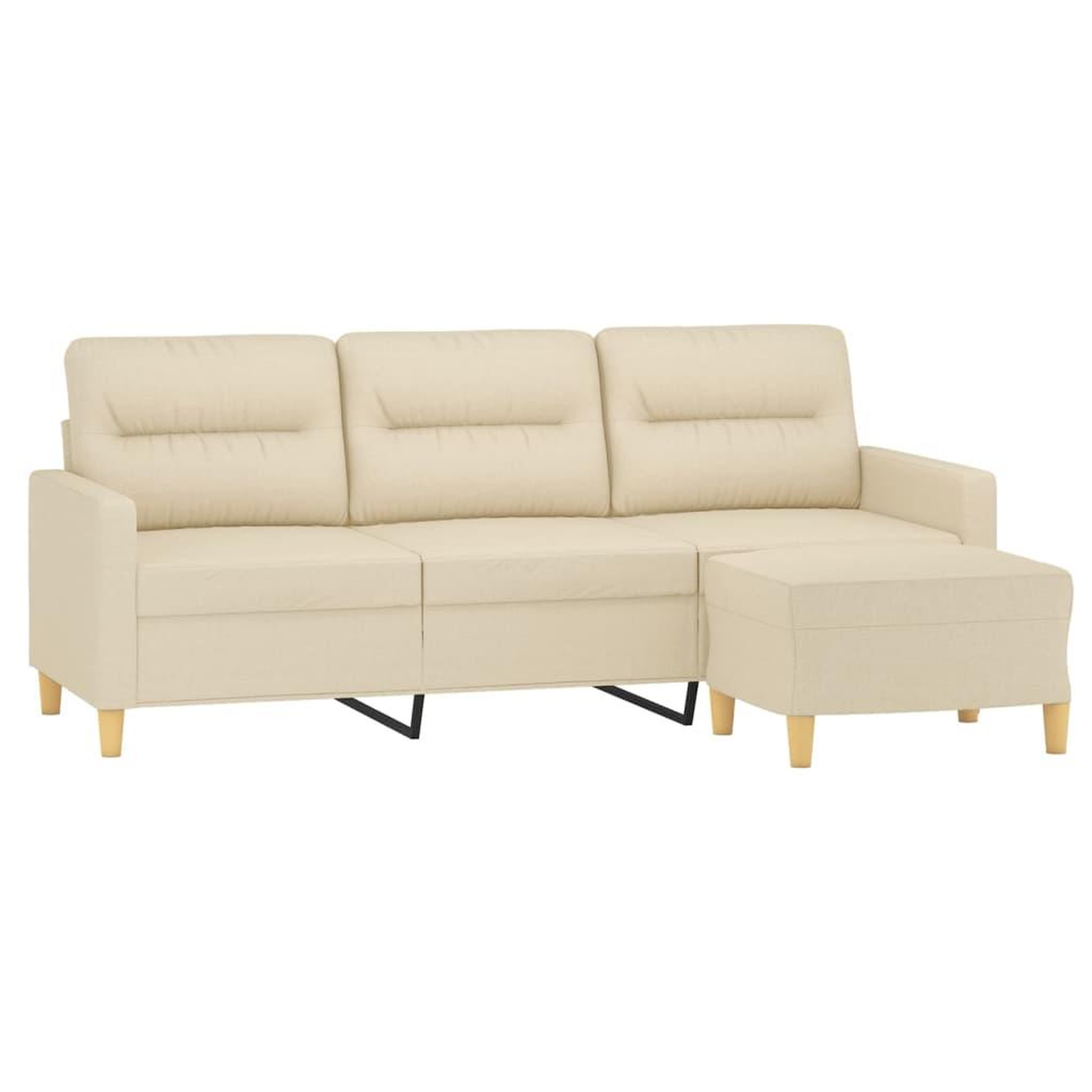 Voir la diapositive 3 : VIDAXL Canape a 3 places avec repose-pieds Creme 180 cm Tissu