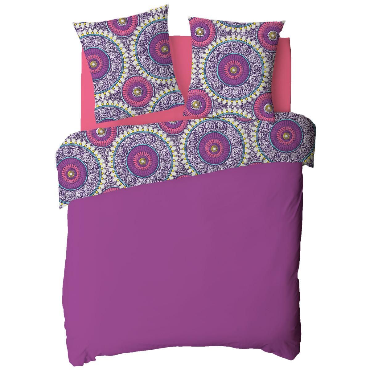 FUTURE HOME Parure de lit 2 personnes rosaces en satin 78 fils 260x240cm