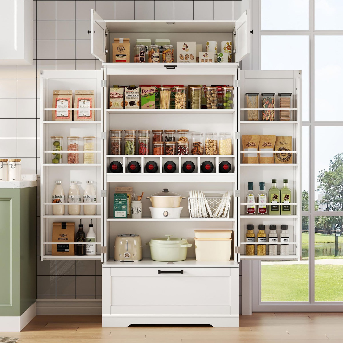 MERAX Buffet de cuisine 4 portes 1 tiroir - 80 cm blanc mdf