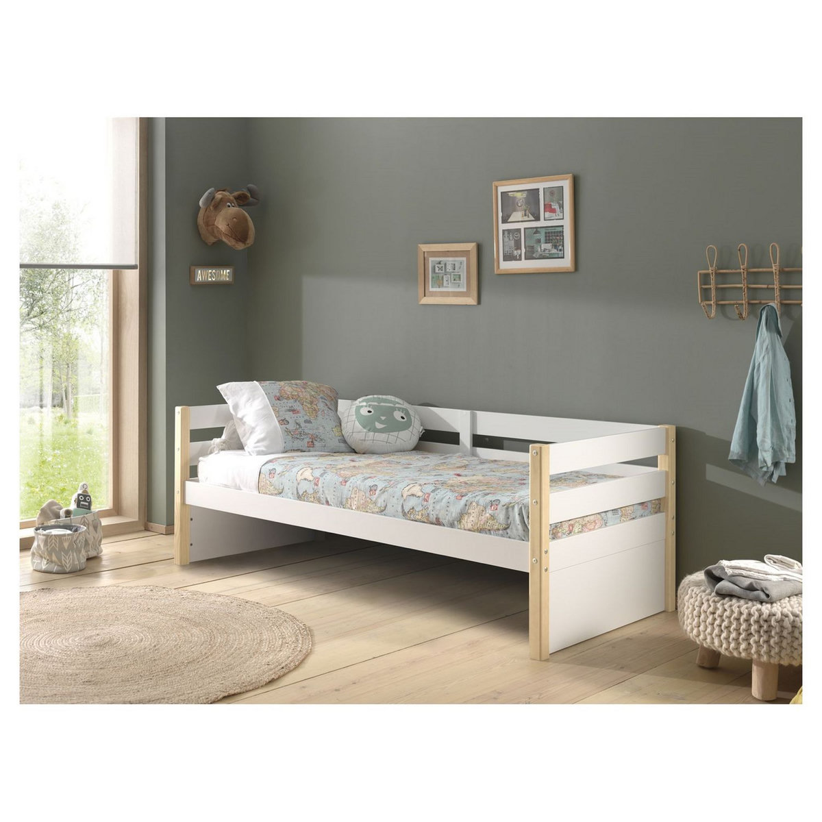 Lit banquette en bois coloris blanc 90 x 200 cm MARGE