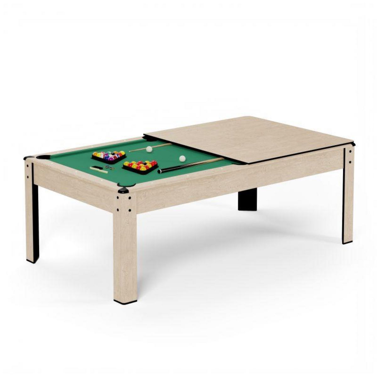 SOKKER Billard Américain convertible table 6 places KITBILL 6Ft - 206,5 x 116,5 x 80 cm Plateau dînatoire et accessoires inclus - Beige