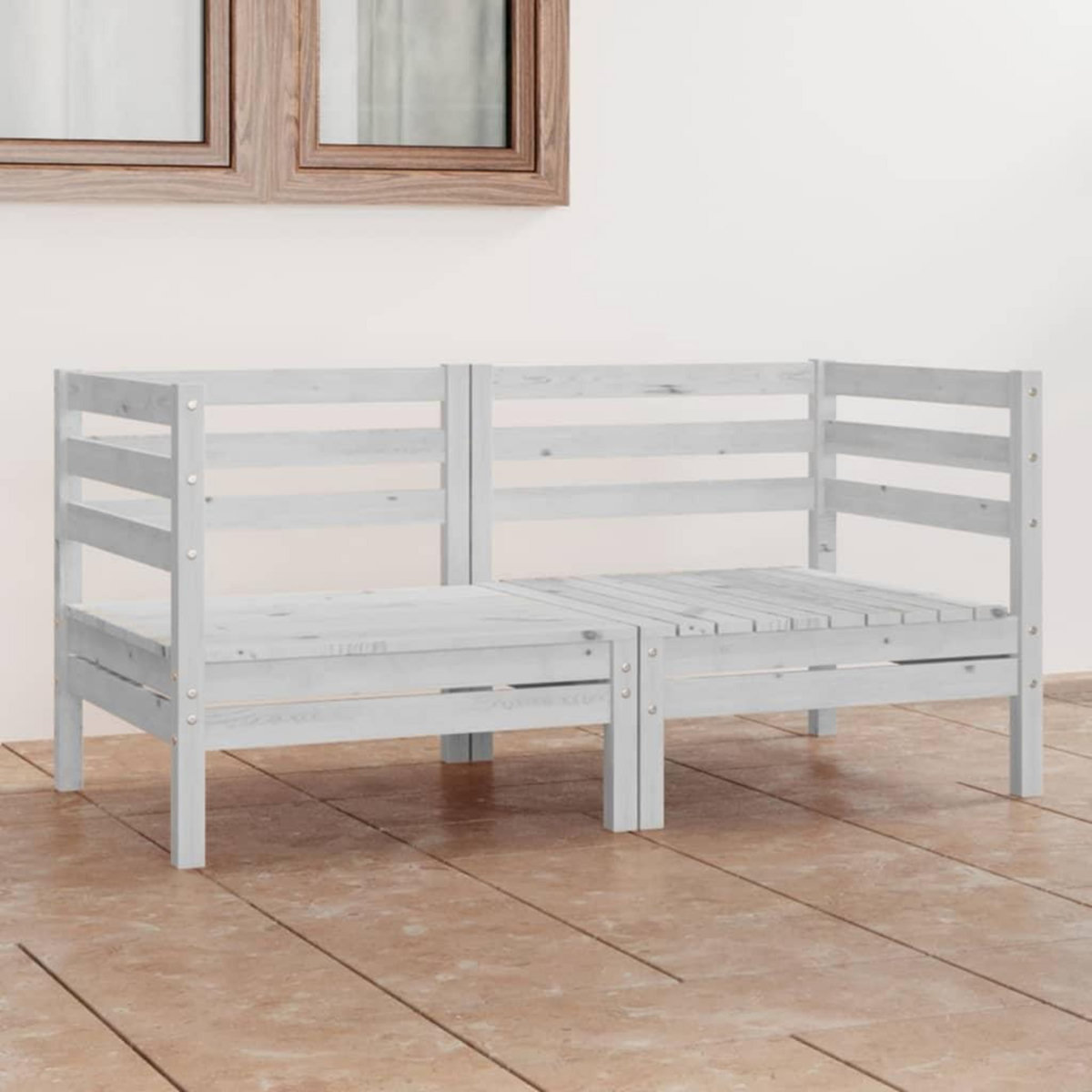 VIDAXL Canape a 2 places de jardin Blanc Bois de pin solide