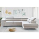 BEST MOBILIER Pablo - canapé d'angle droit - 5 places - convertible avec coffre et têtières réglables - en velours. Coloris disponibles : Gris, Bleu, Beige, Jaune, Vert, Noir