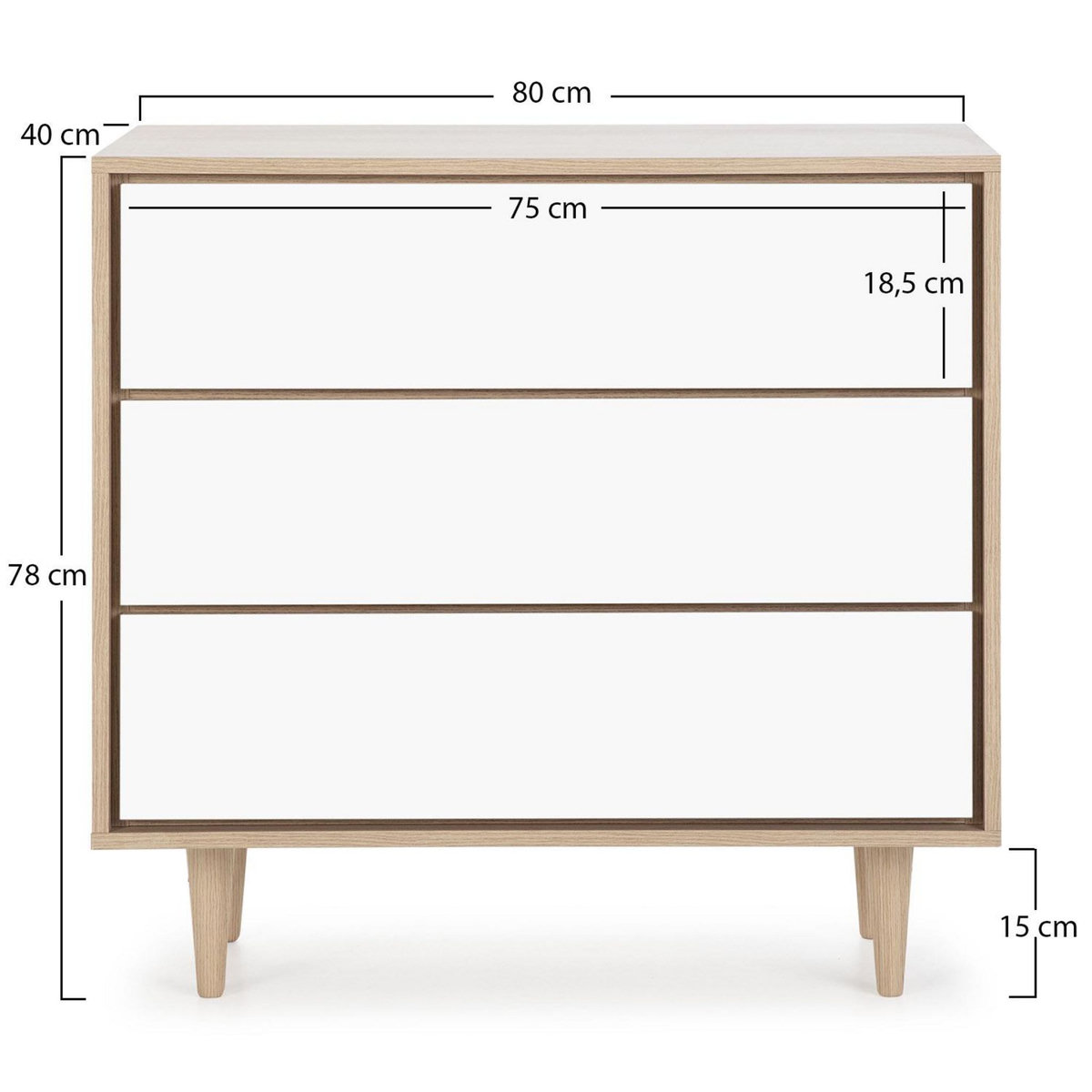 VS VENTA-STOCK Commode de Nuit Denia Couleur Chêne/Blanc, 80 cm Largeur