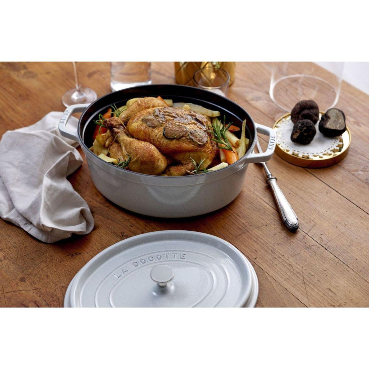 Staub Cocotte 33 cm Truffe blanche fonte