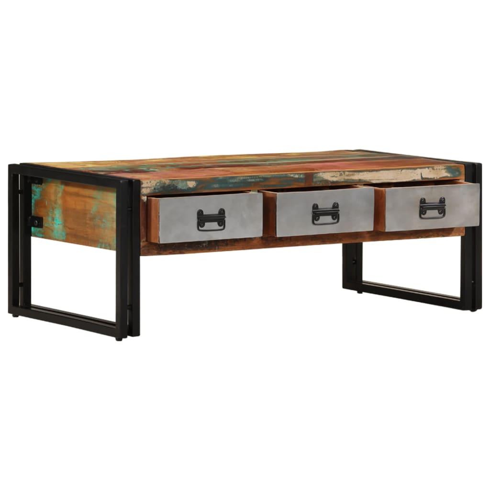 Voir la diapositive 2 : VIDAXL Table basse avec 3 tiroirs bois de recuperation 100x50x35 cm