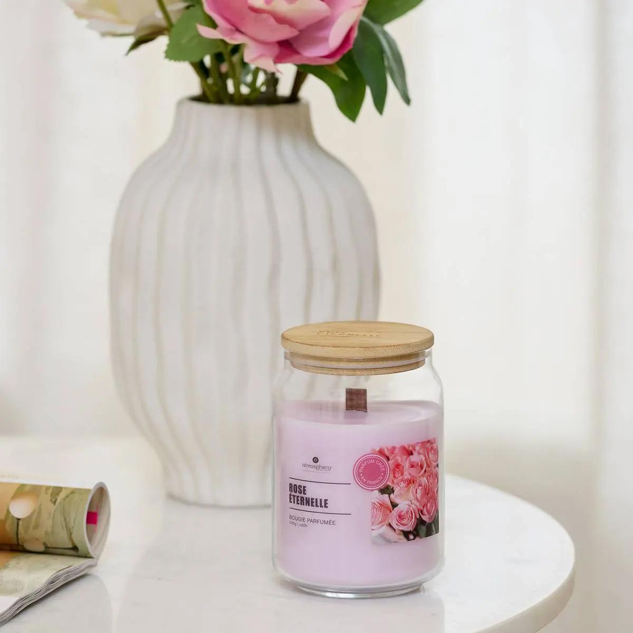 Voir la diapositive 2 : ATMOSPHERA Bougie parfumée en verre  vicky  435g rose éternelle
