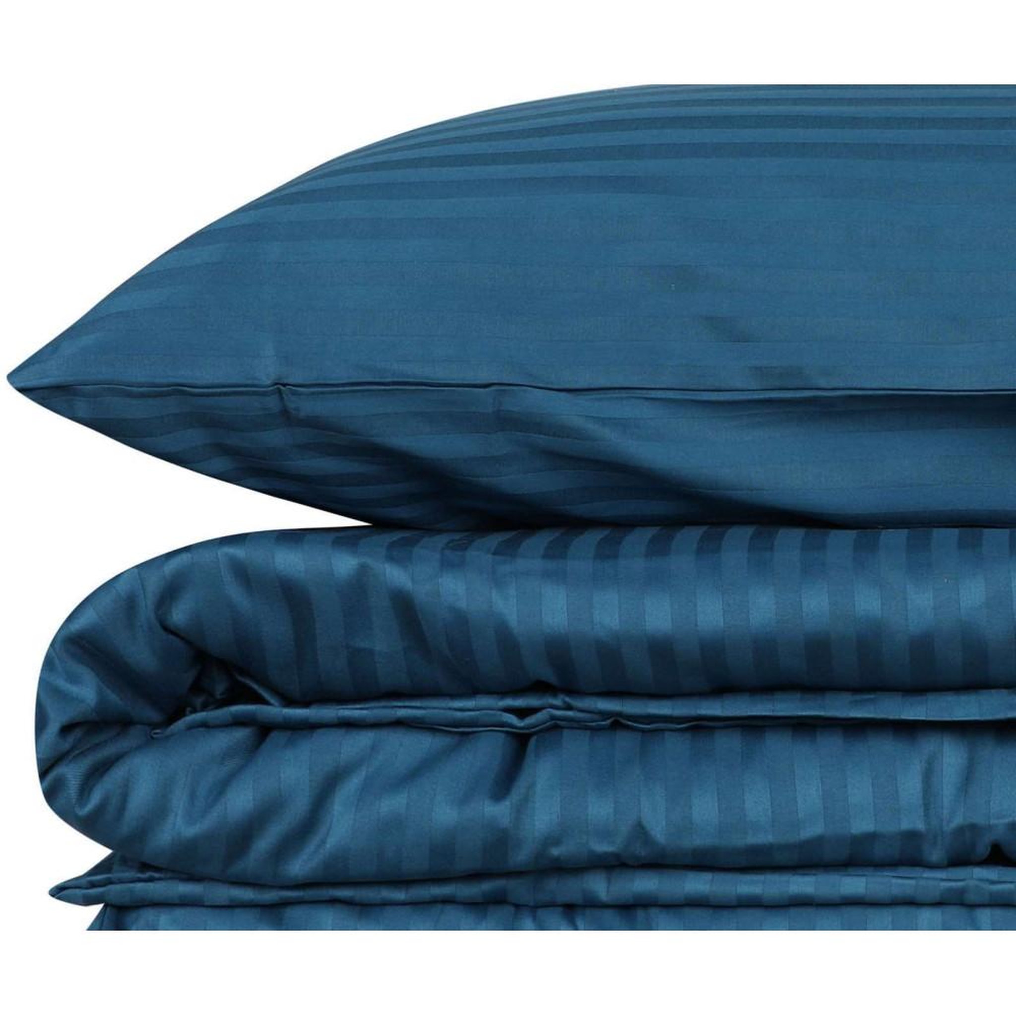 Voir la diapositive 3 : GENERIQUE Parure de lit - 1 housse de couette 140 x 200cm + 1 taies d'oreiller 60 x 60 cm - Satin - Imprimé rayures Bleu