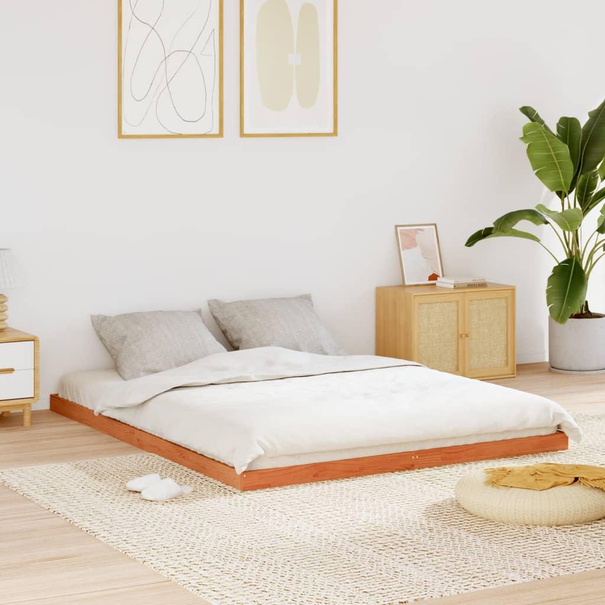 VIDAXL Cadre de lit sans matelas cire marron 150x200cm bois pin massif