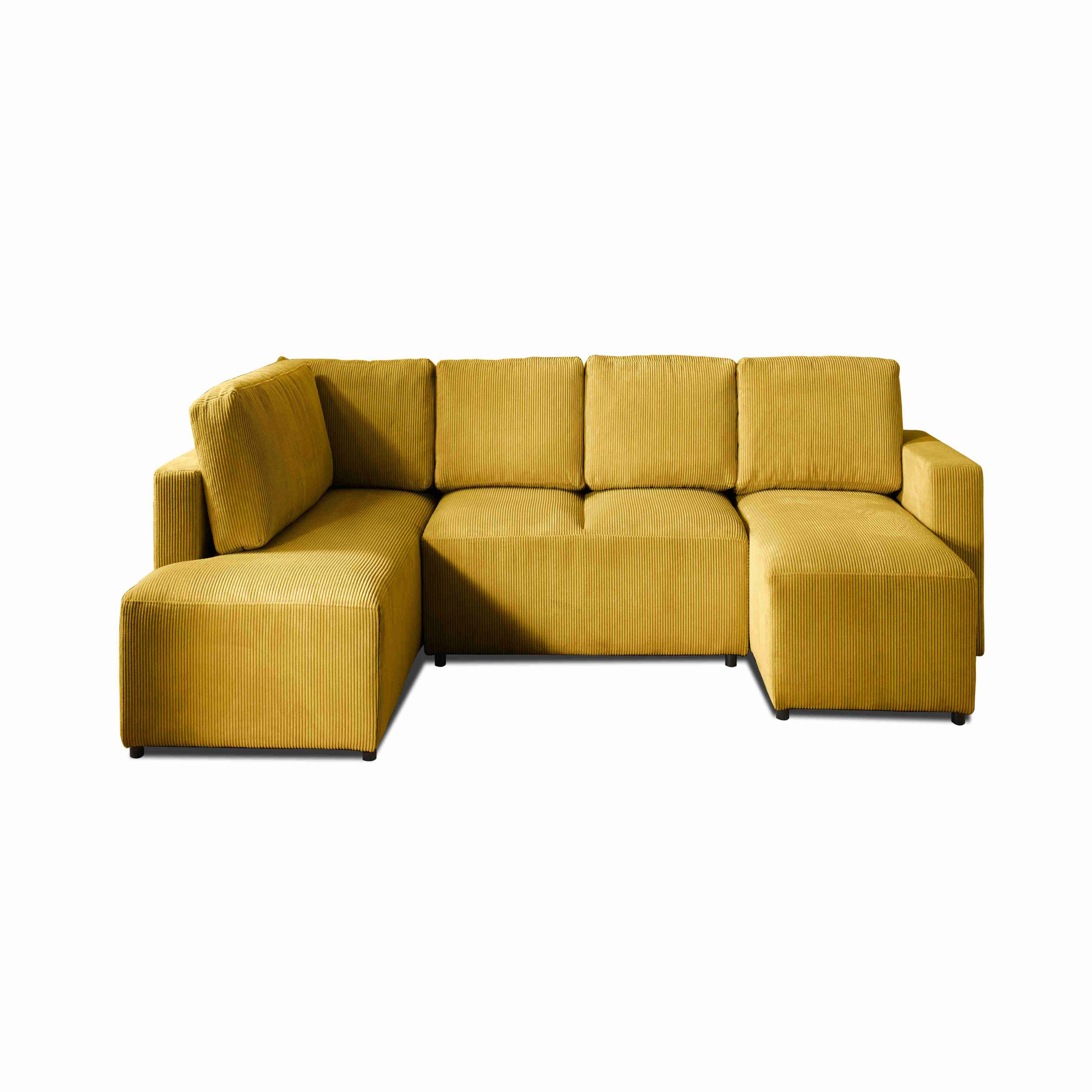 Voir la diapositive 6 : LISA DESIGN Livy - canapé panoramique convertible - avec coffre - en velours côtelé - 7 places - gauche