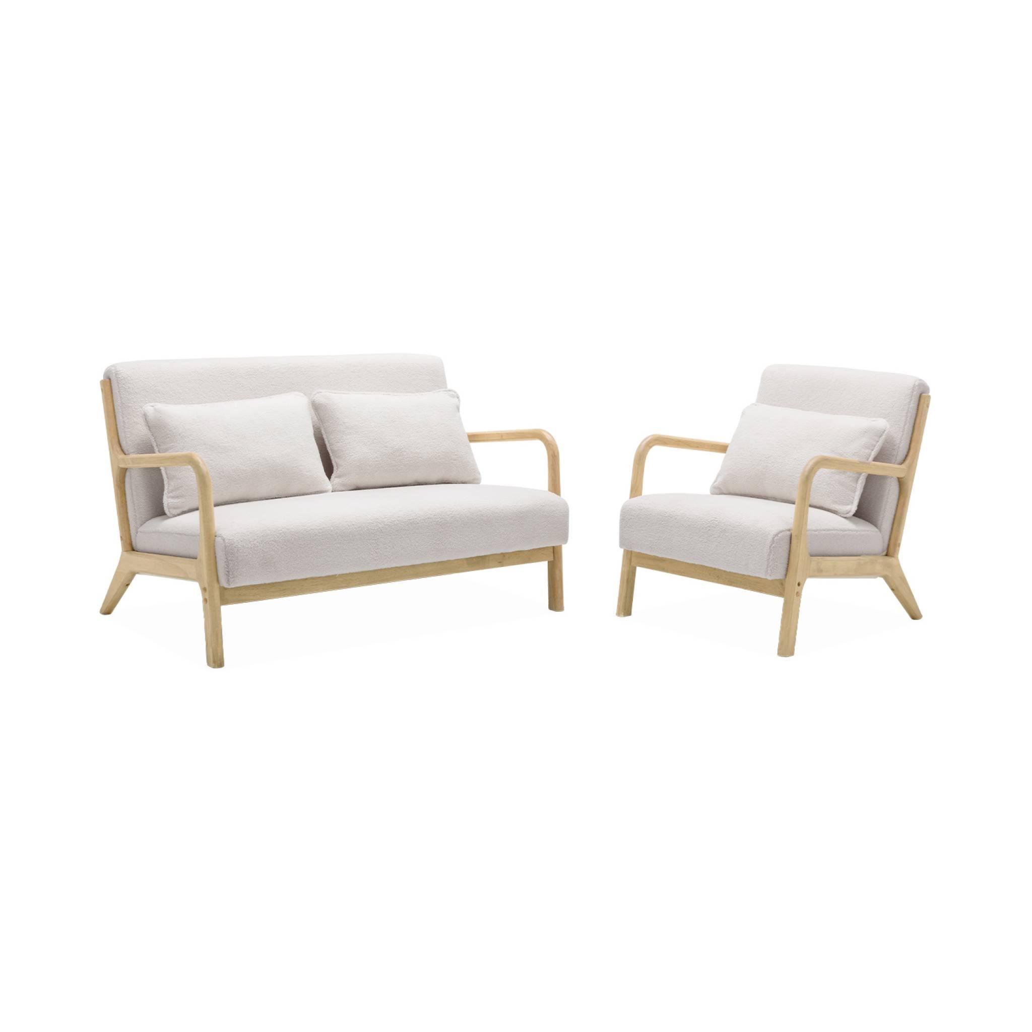Voir la diapositive 1 : SWEEEK Banquette 2 places + Fauteuil en bois et tissu bouclette