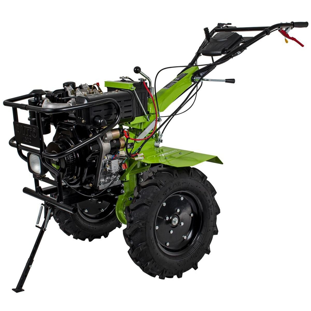 VITO Garden Motoculteur thermique DIESEL 12CV 456Cm3 Transmission directe 8900W 2 Fraises et butteur double VITO AGRO