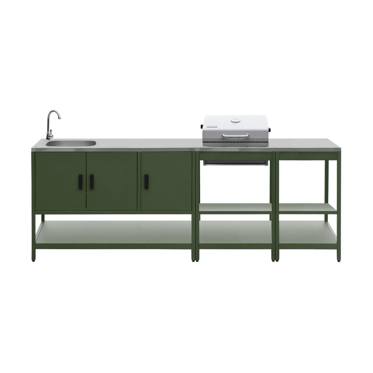 SWEEEK Cuisine extérieure Naxos 3 modules acier inoxydable avec barbecue au charbon