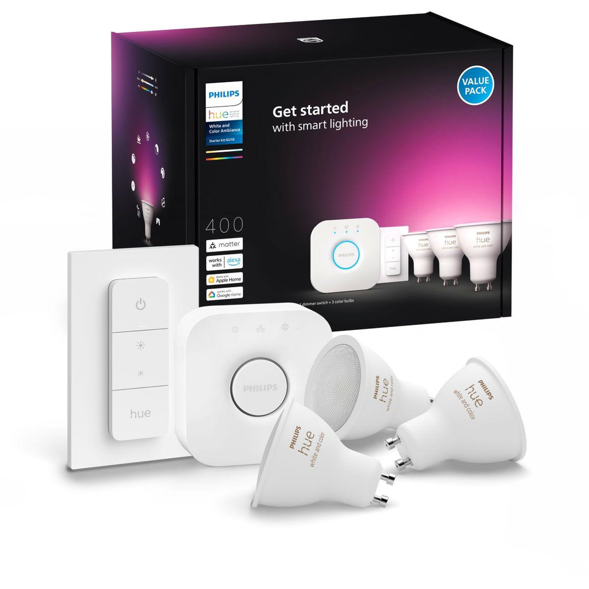 Philips Pack HUE Kit de démarrage GU10x3+télecommande