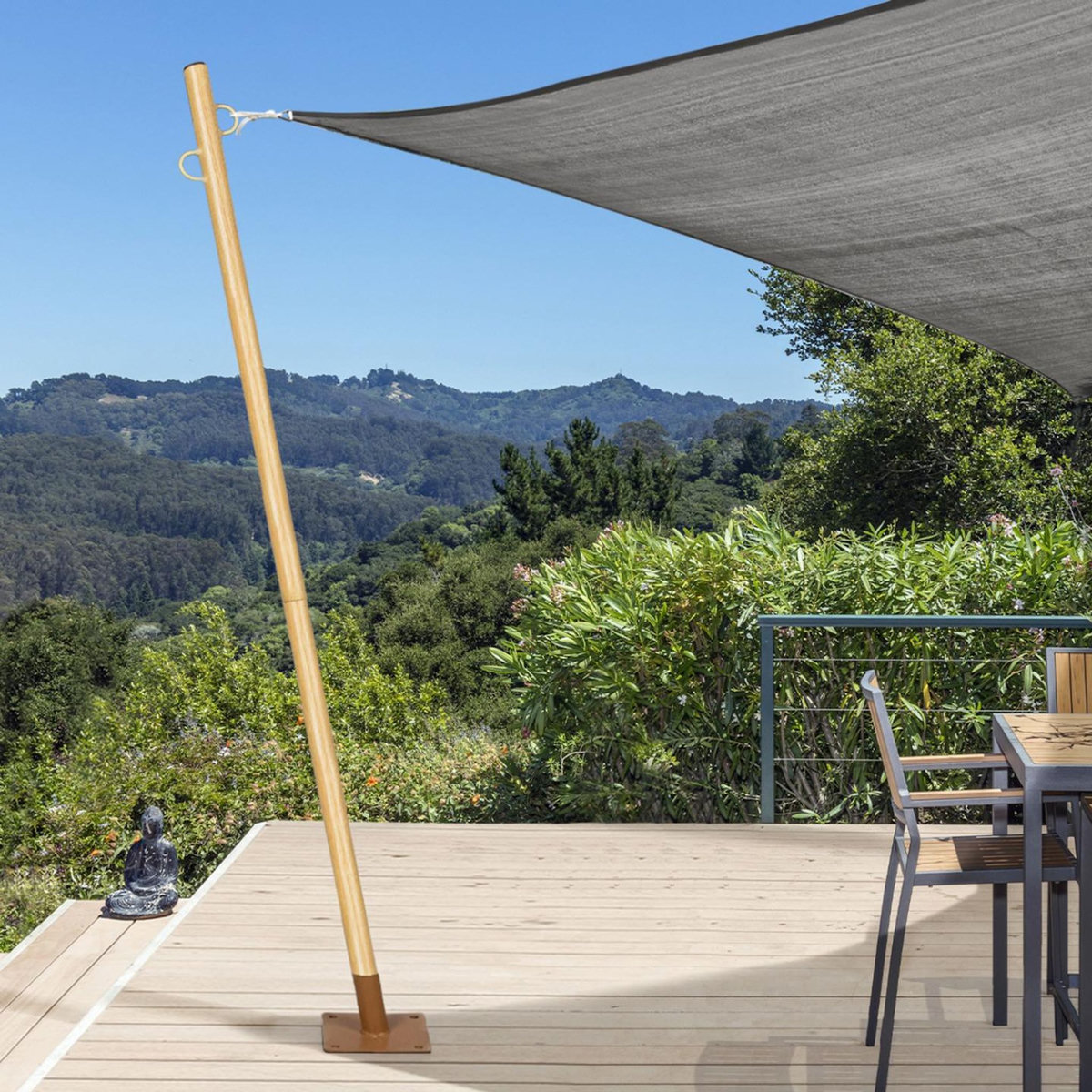 ID MARKET Lot de 2 mâts de fixation effet bois pour voile d'ombrage H.220 cm poteaux et bases acier