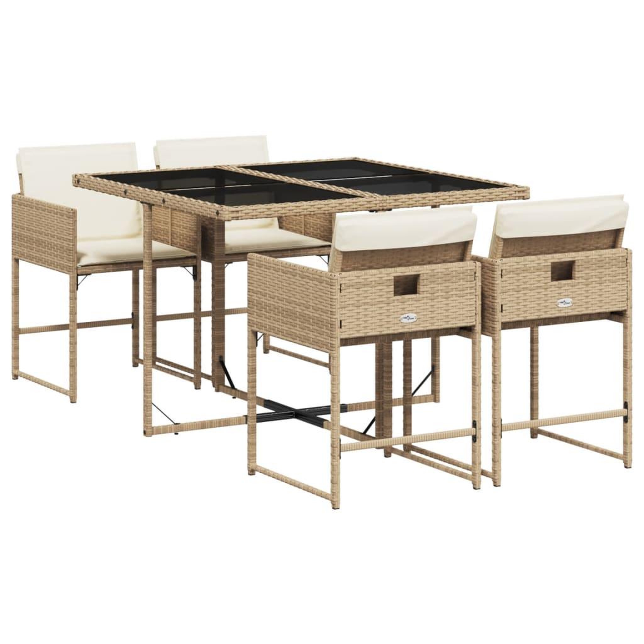 Voir la diapositive 2 : VIDAXL Ensemble a manger de jardin avec coussins 5pcs Beige poly rotin