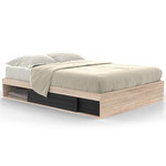 ID MARKET Cadre de lit double SALEM avec rangements et sommier 140 x 190 cm façon hêtre et noir