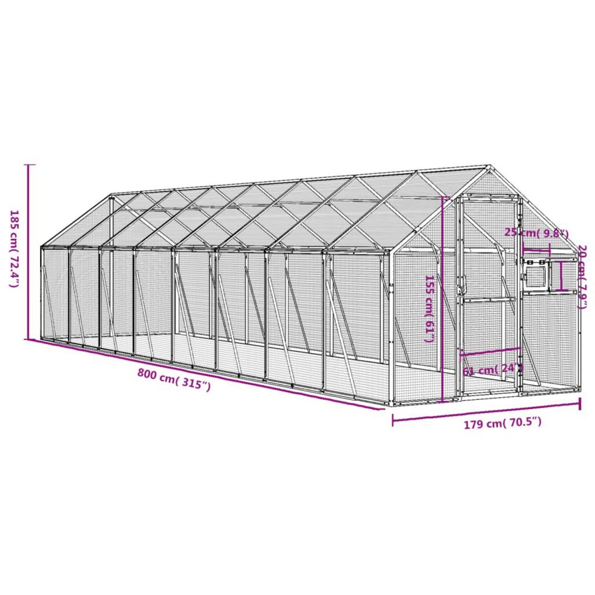 VIDAXL Voliere argente 1,79x8x1,85 m aluminium