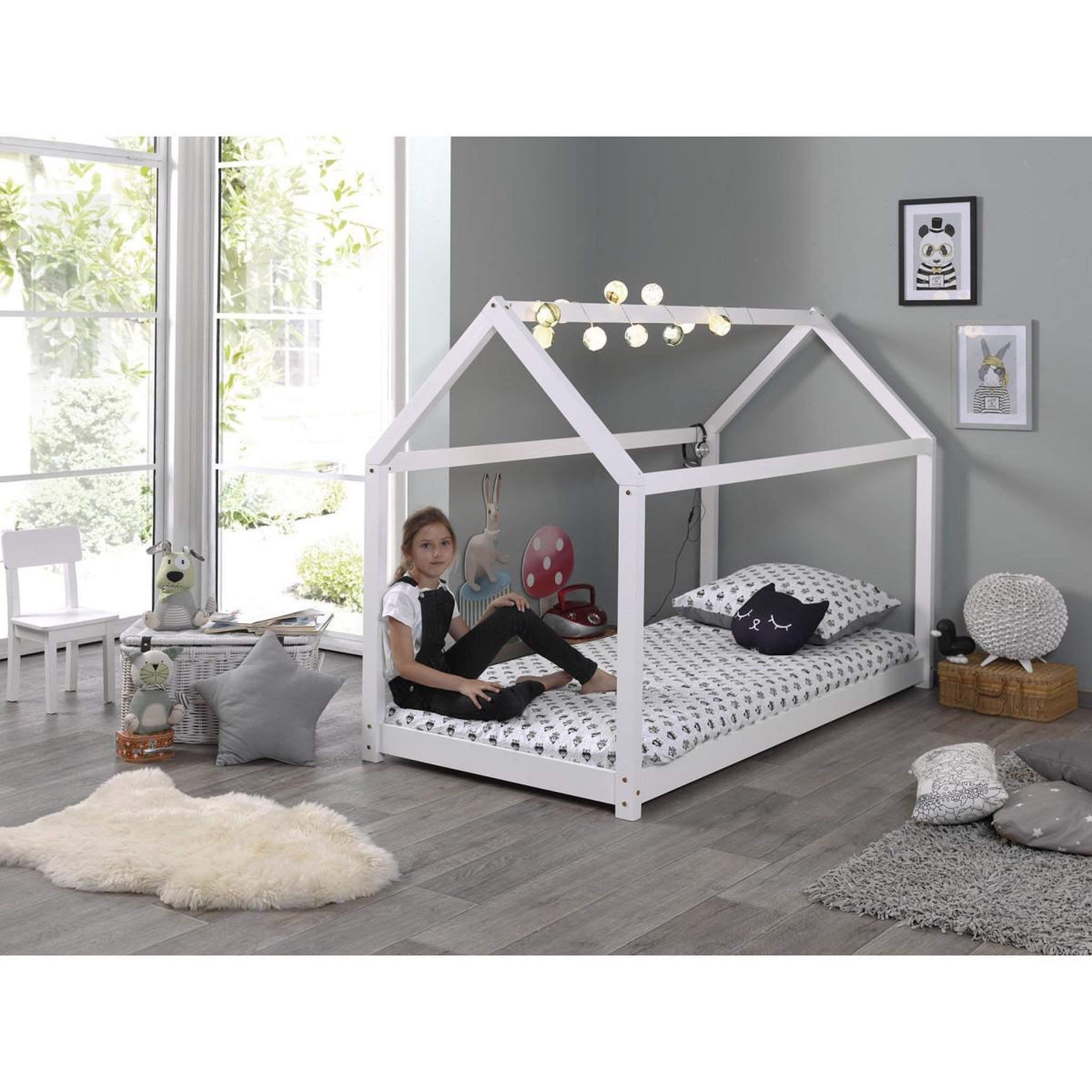 Voir la diapositive 5 : Paris Prix Lit enfant & matelas  cabane  90x200cm blanc