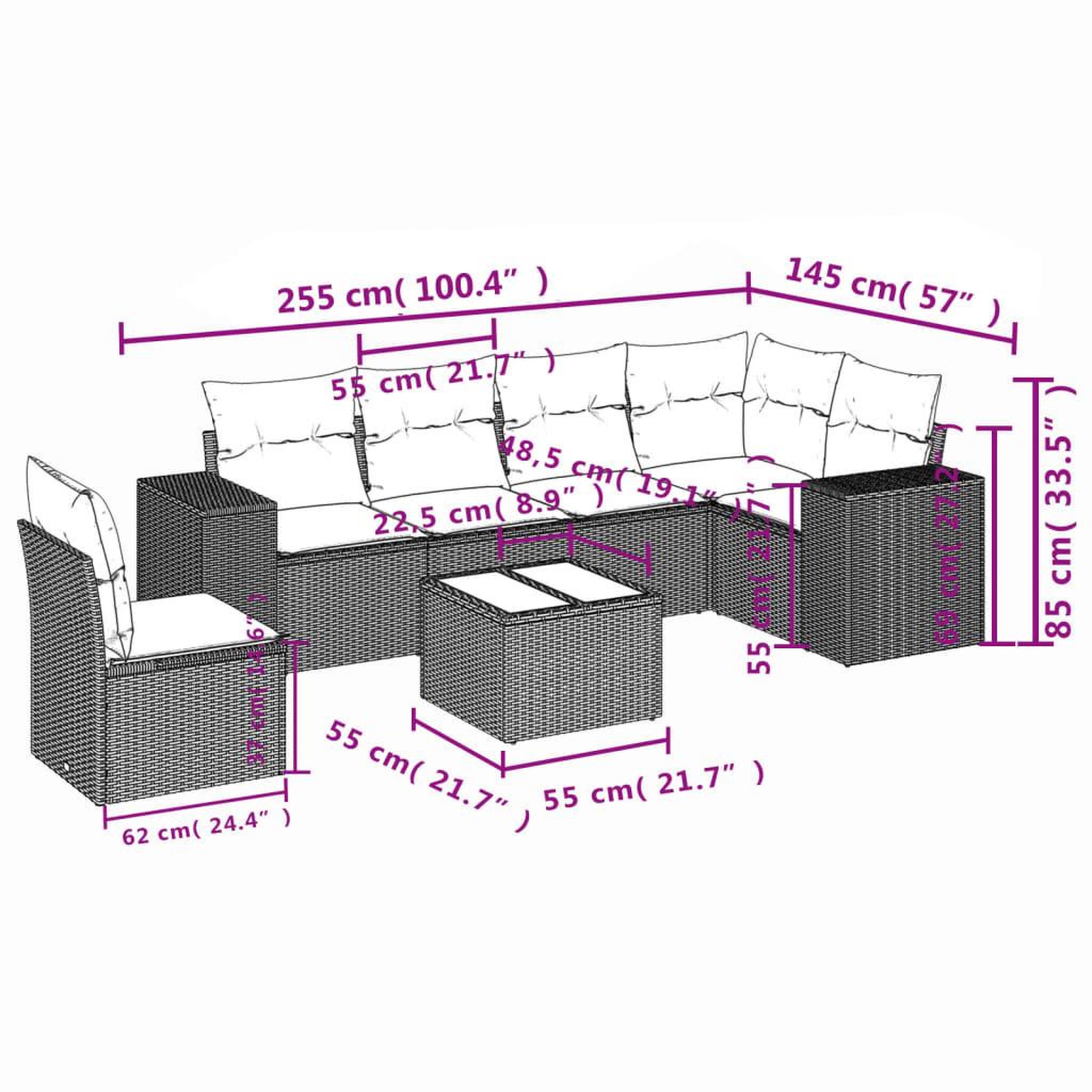Voir la diapositive 3 : VIDAXL Salon de jardin avec coussins 7 pcs beige resine tressee
