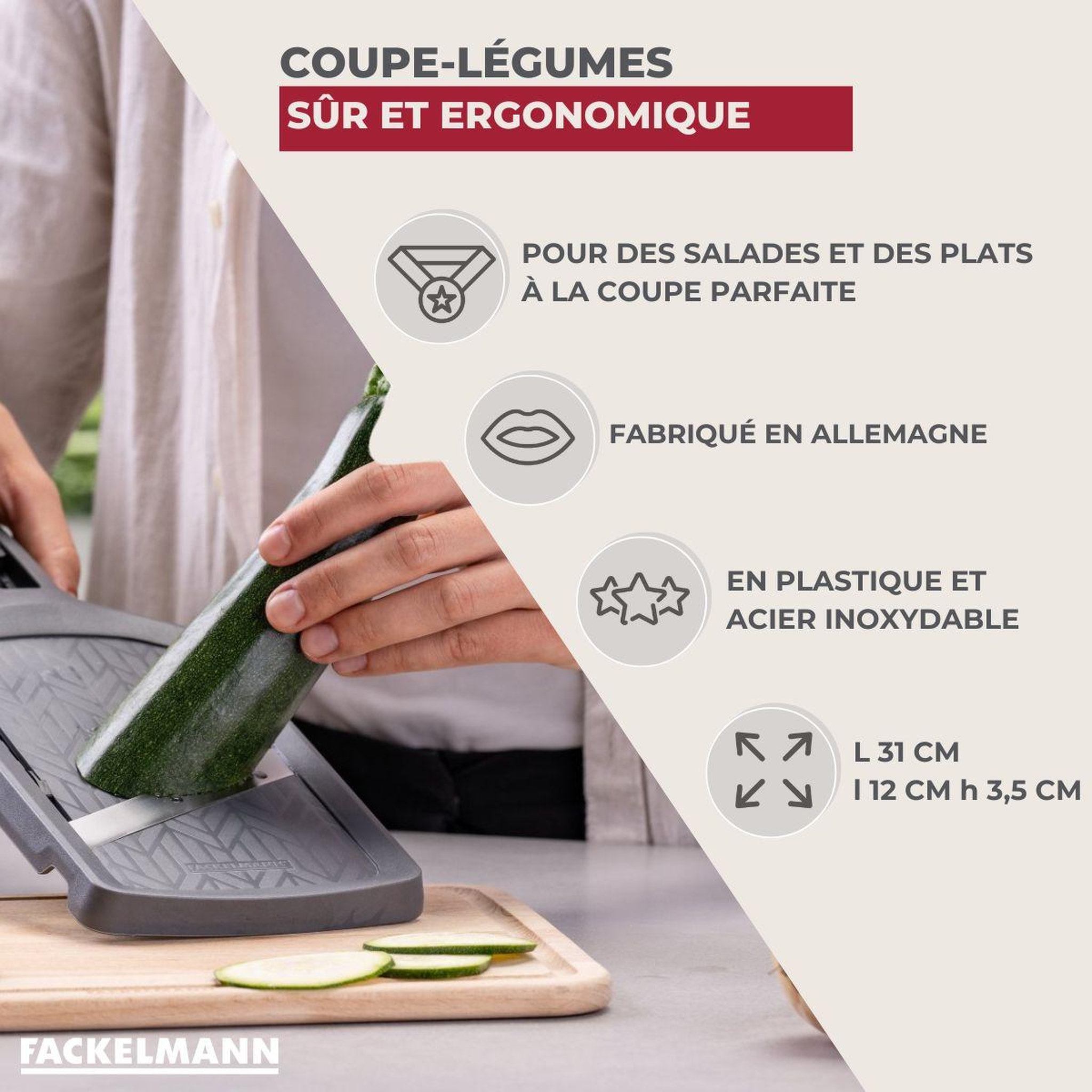 Voir la diapositive 3 : Fackelmann Mandoline réglable 4 hauteurs Fackelmann