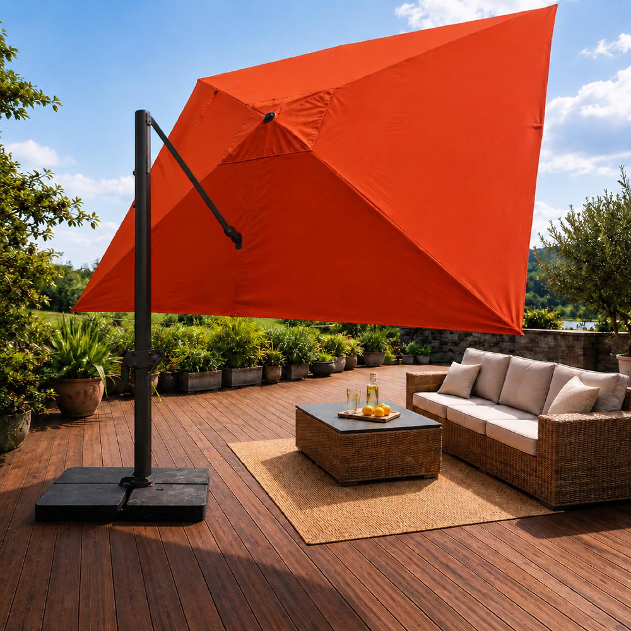 Voir la diapositive 6 : CONCEPT USINE Parasol rectangulaire 3x4 déporté rotatif terracotta en aluminium cezir