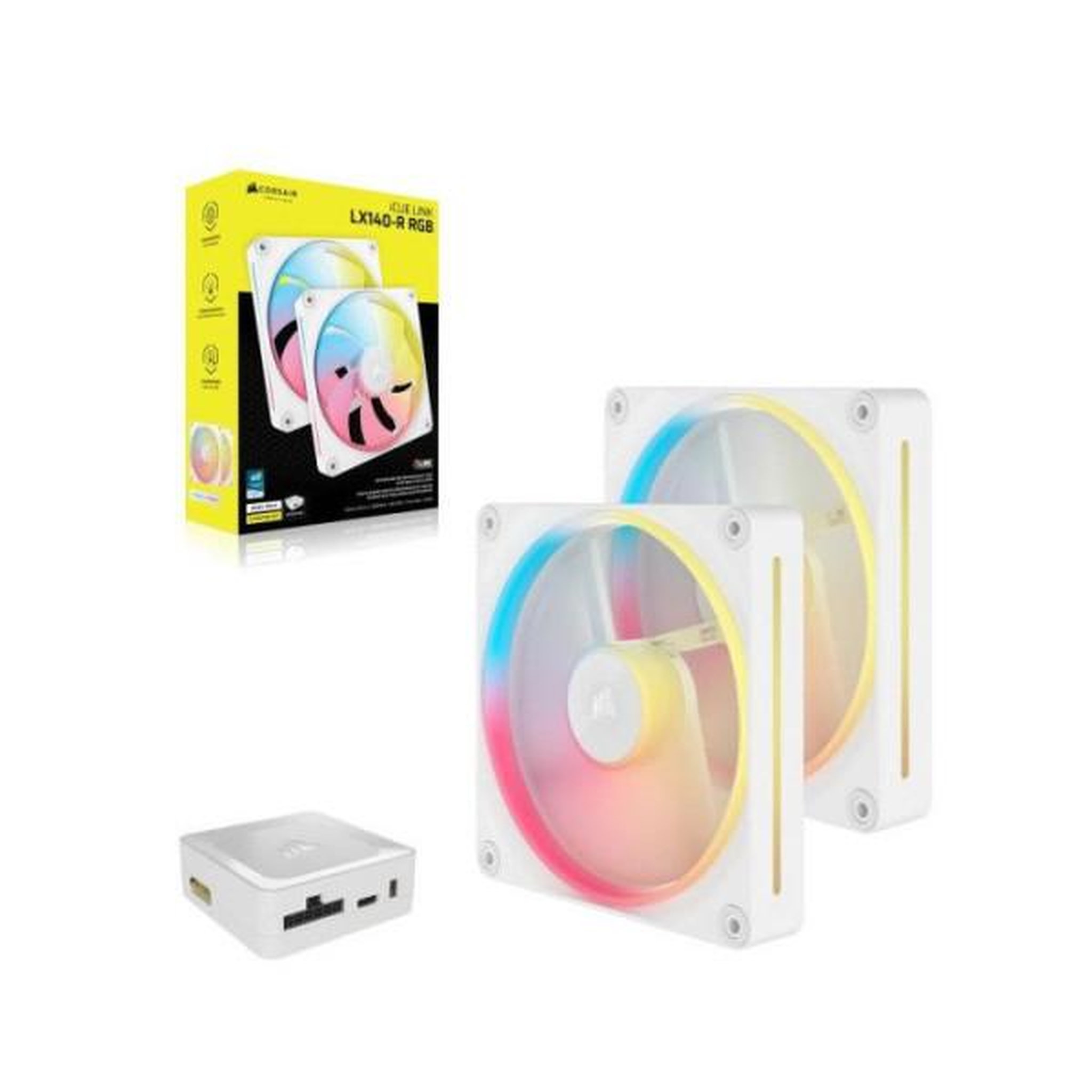 Voir la diapositive 3 : Corsair Ventilateur CORSAIR iCUE Link LX140-R RGB - 140 mm - blanc - Pack de 2