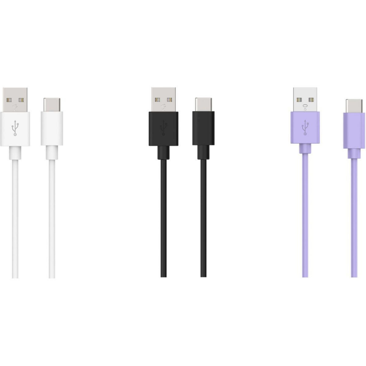 ESSENTIEL B Câble USB C pack 3 câbles USB 1M Blanc/Noir/Mauve