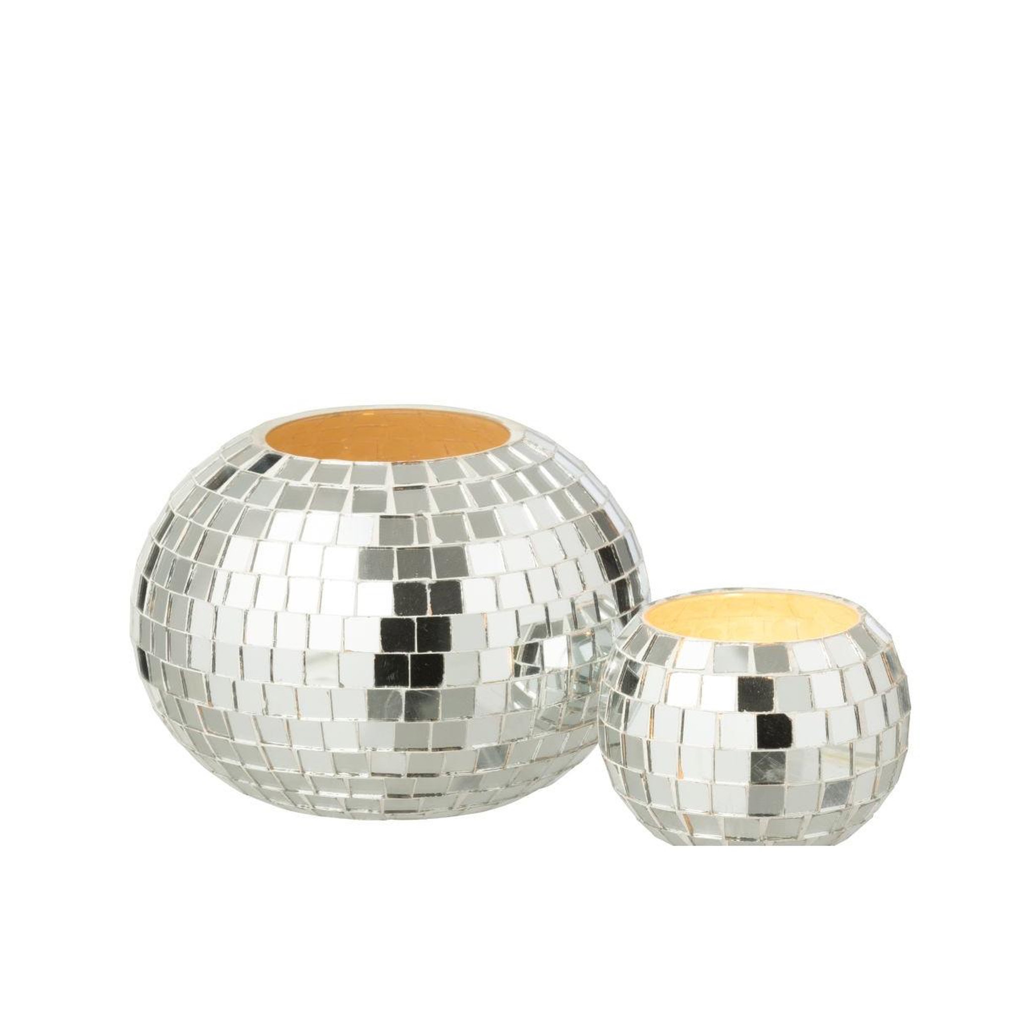 Voir la diapositive 4 : J-LINE Photophore mosaïque en verre  disco  16cm argent