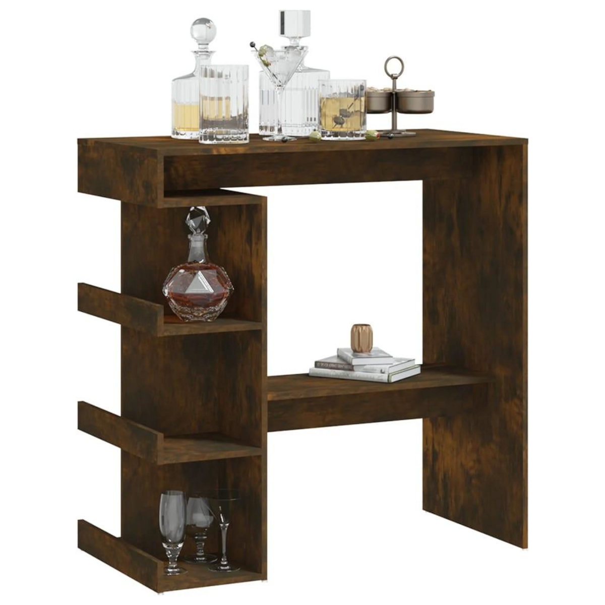 VIDAXL Table de bar et etagere de rangement chene fume bois ingenierie