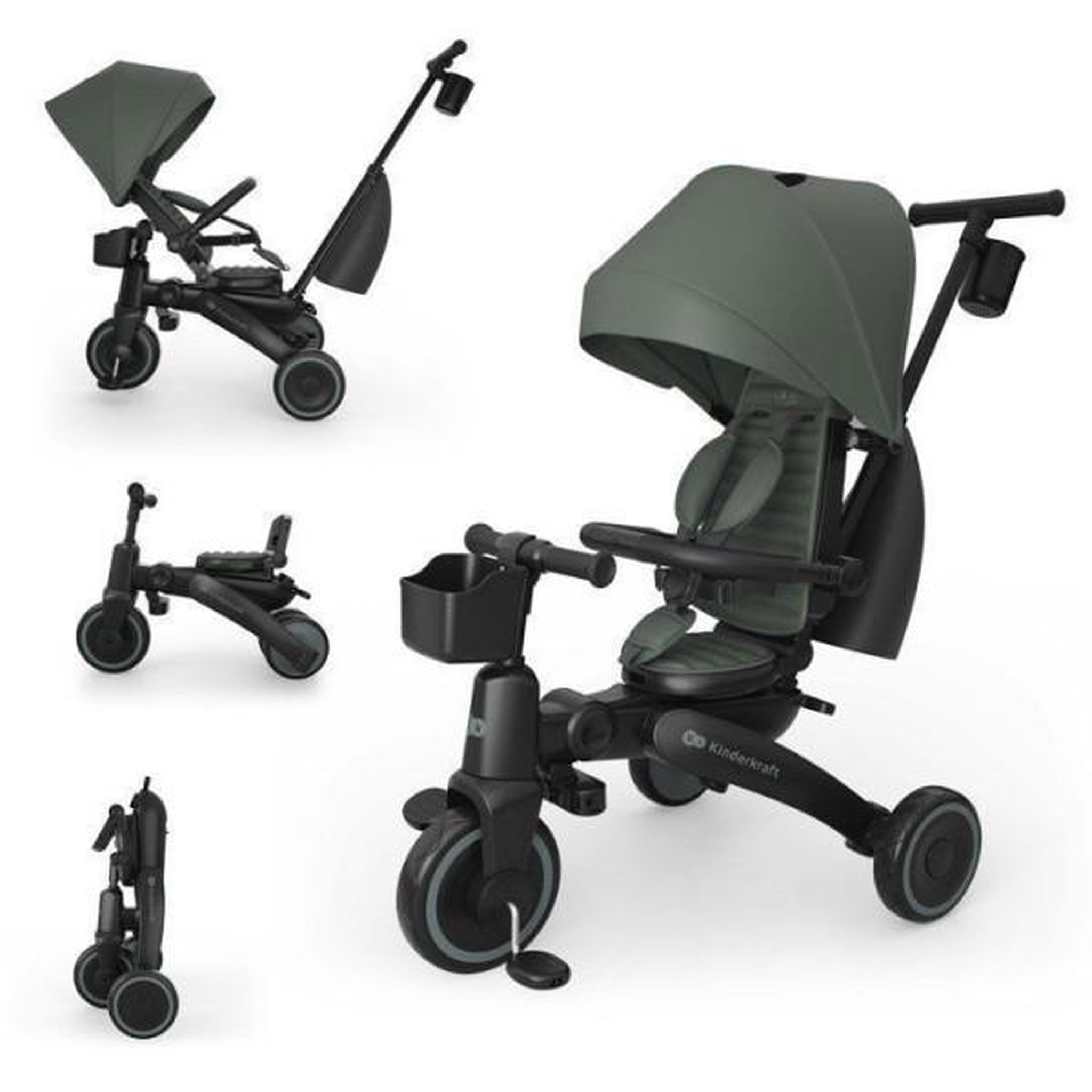 KINDERKRAFT Tricycle Kinderkraft JAZZ 3 évolutif pliable 6 modes siege réversible inclinable canopy UPF50+ poignée parentale Vert